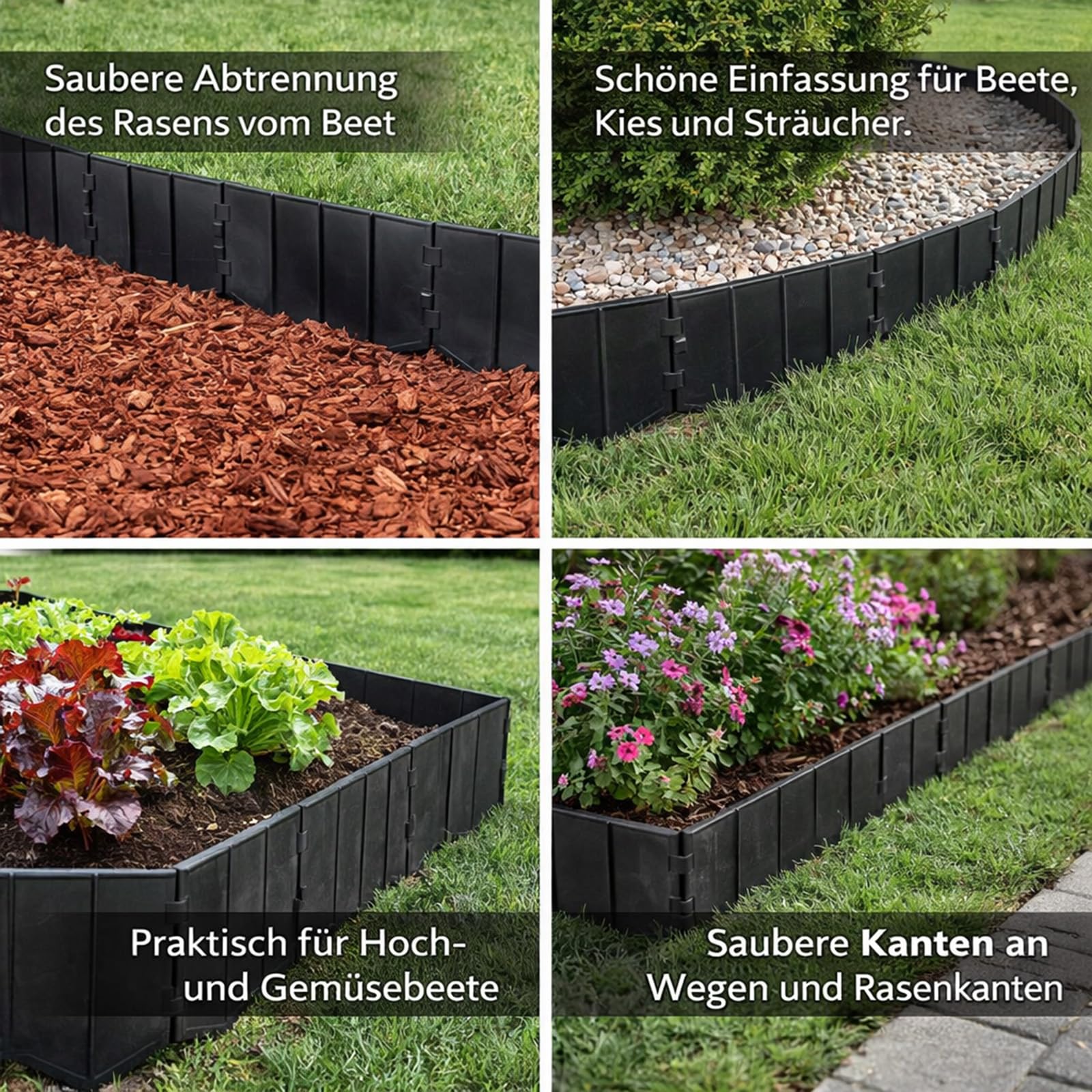 Rasenkante Kunststoff 20,6 m Beetumrandung Stecksystem Flexibel Garten | BURI, 142 Elemente, Mähkante, wetterfest, frostsicher, UV-beständig, recyceltes Material, Garten, unsichtbare Beeteinfassung