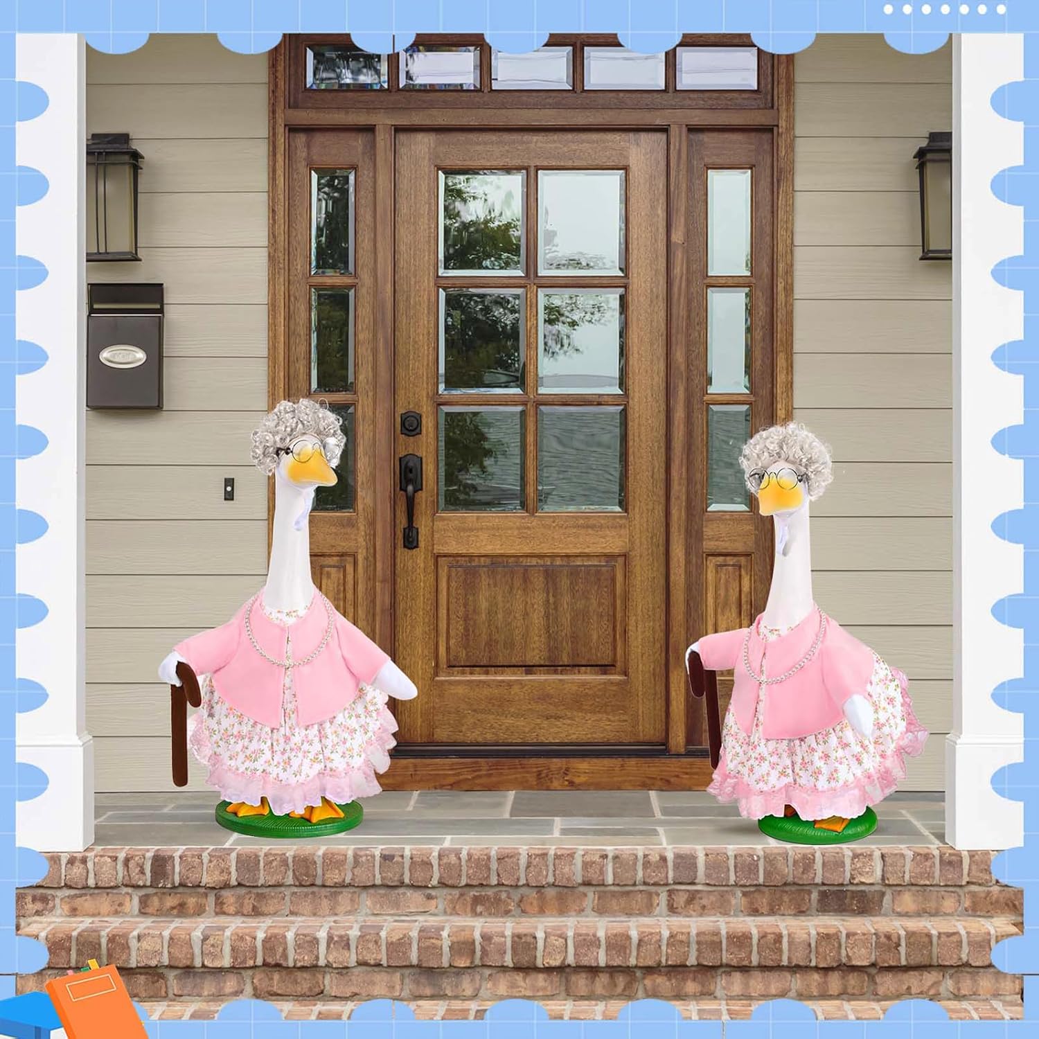 JcHrmers Old Lady Goose Outfits Porch Goose Clothes Fits 23" Cement Plastic Goose Statue for Christmas 100 Days of School Outdoor Garden Lawn Yard Patio Art Decor (Style1)