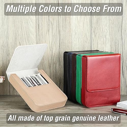 Miniatura 9 de Top Grain - Funda de piel auténtica para 6 bolígrafos estilográficoslápiz, diseño minimalista de moda, hecho a mano, cierre magnético con diseño de