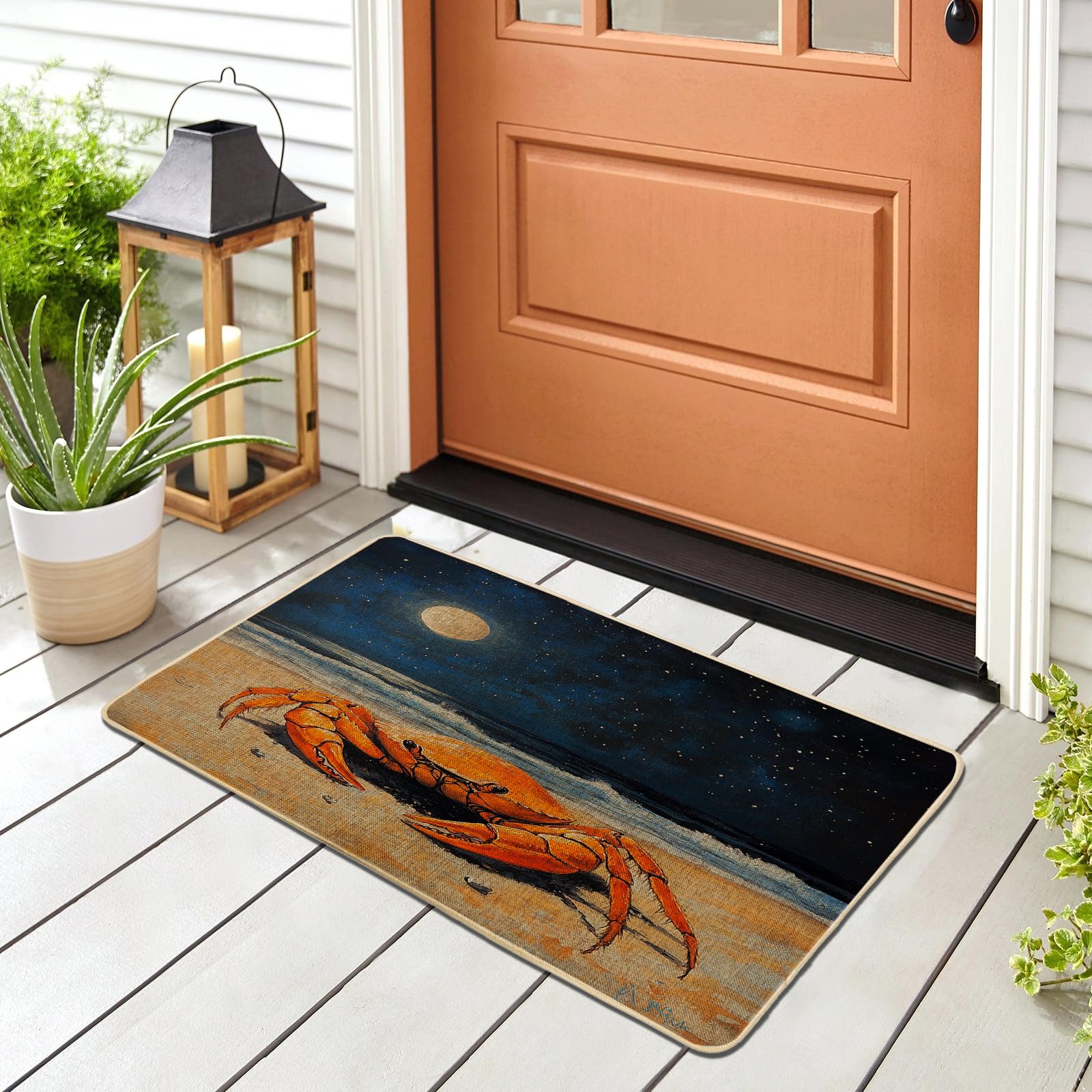 Tapis de porte crabe motif peinture à l'huile étoiles 73 cm