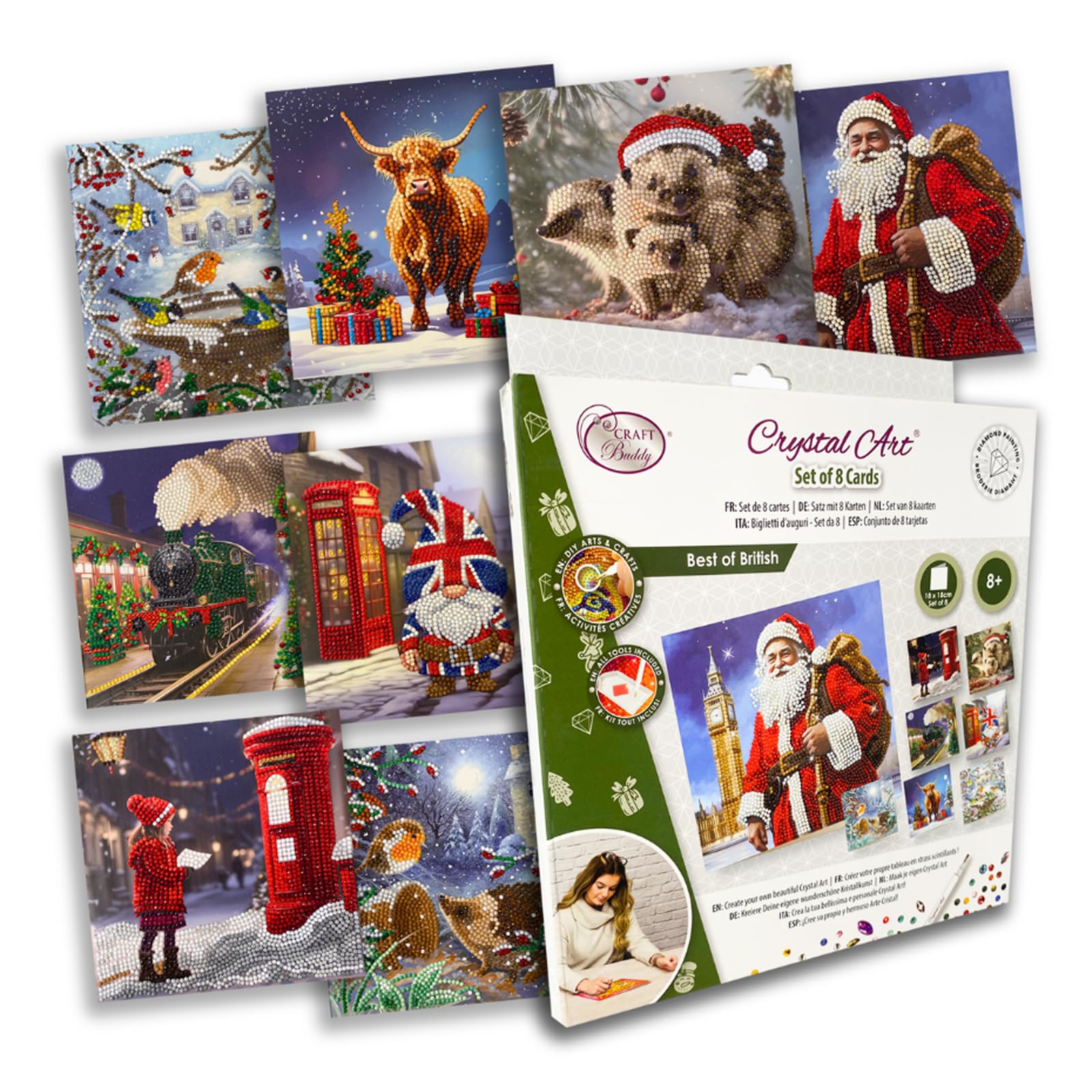 CRYSTAL ART 2024 Limited Edition Festive Best of British Set of 8 Cards