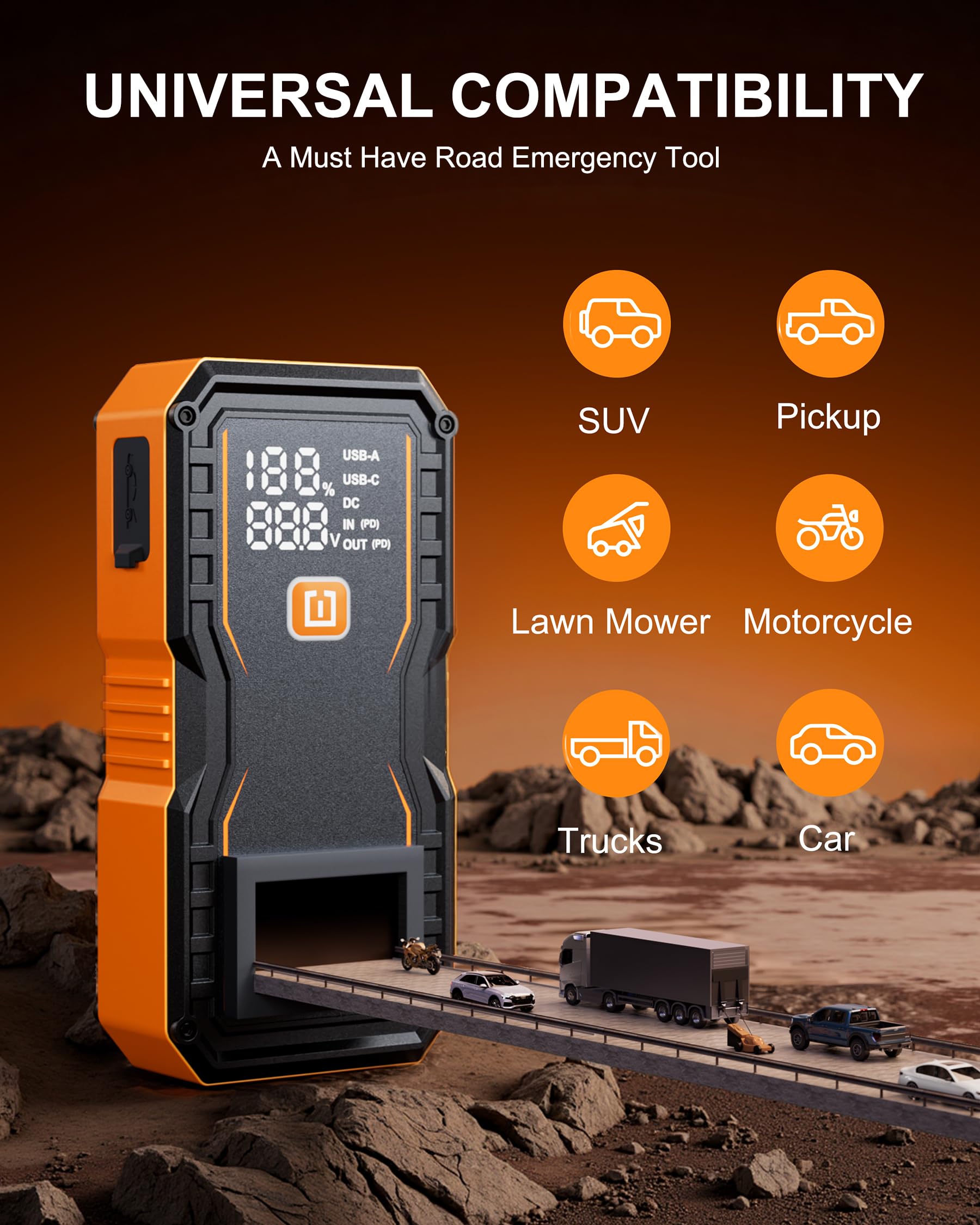 OXILAM 24000mAh Jump Starter for All Gas Diesel Engines 10000A Battery Jumper Starter Portable 12V Jump Box with — view 4