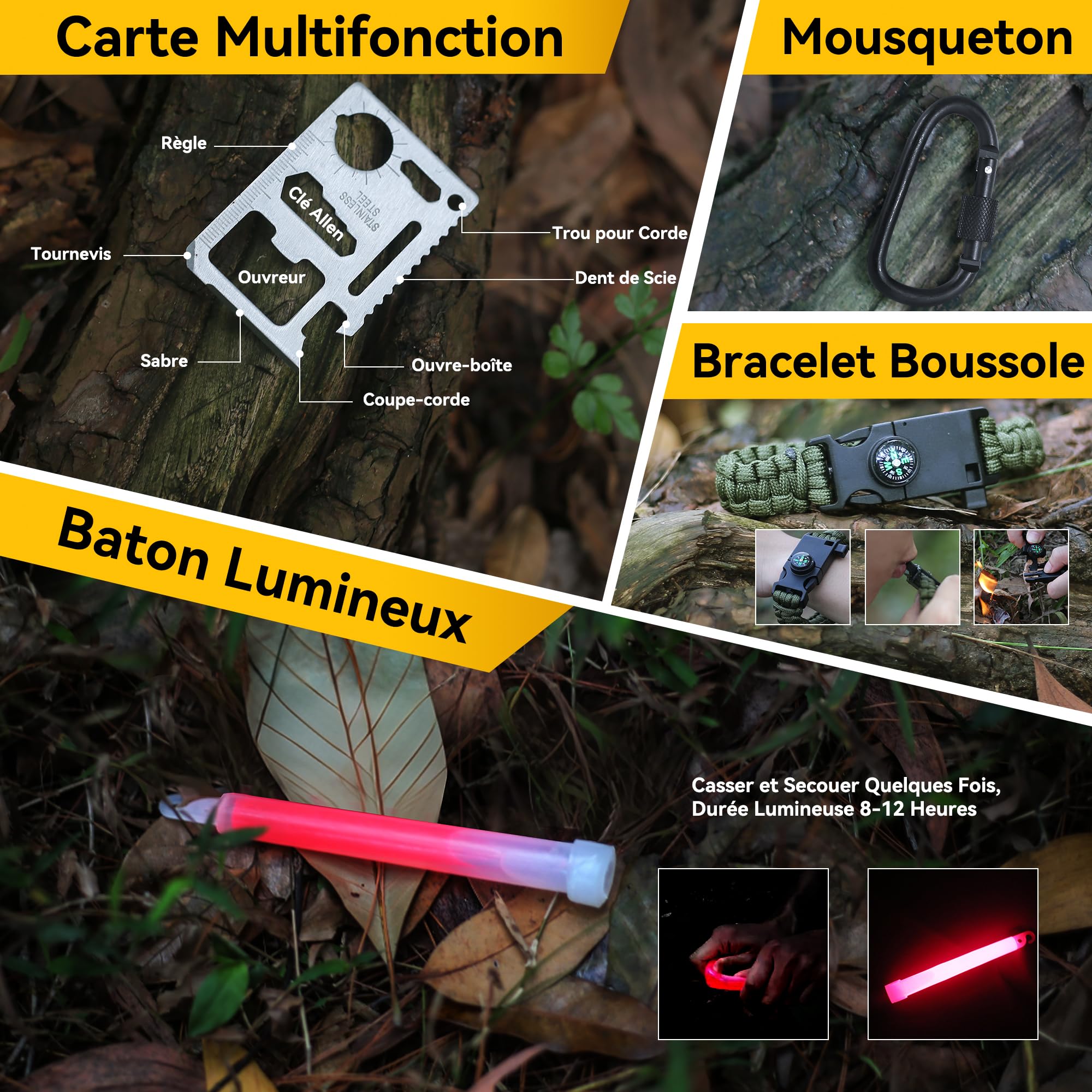 Trousse de Survie Trousse de Survie Polyvalente Trousse de Premiers Soins à l'extérieur pour Les Sports de Plein Air, Le Camping, l'alpinisme, la Pierre de Feu