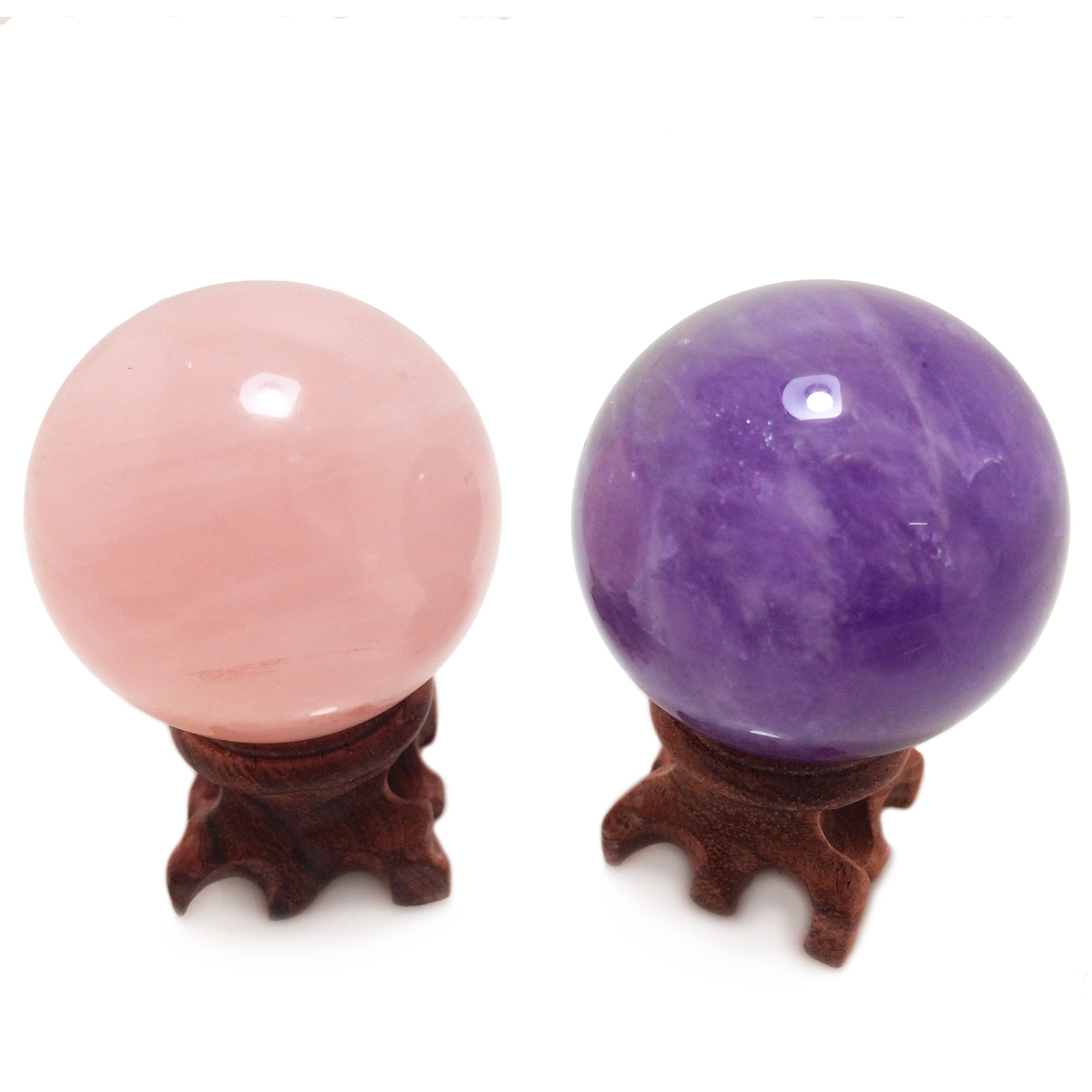 Sfera di quarzo rosa, rara pietra protettiva, per decorazione, guarigione, meditazione e Feng Shui, realizzata a mano, Set of 2 (Rose Quartz & Amethyst)