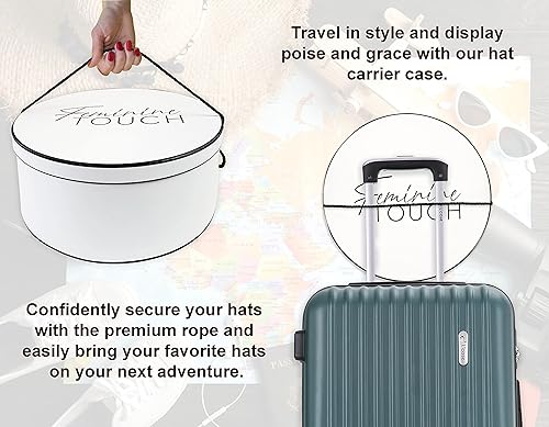 Miniatura 3 de Feminine Touch Cajas para sombreros para mujer, caja de almacenamiento grande para sombreros redondos para viajes con cuerda de alta calidad,