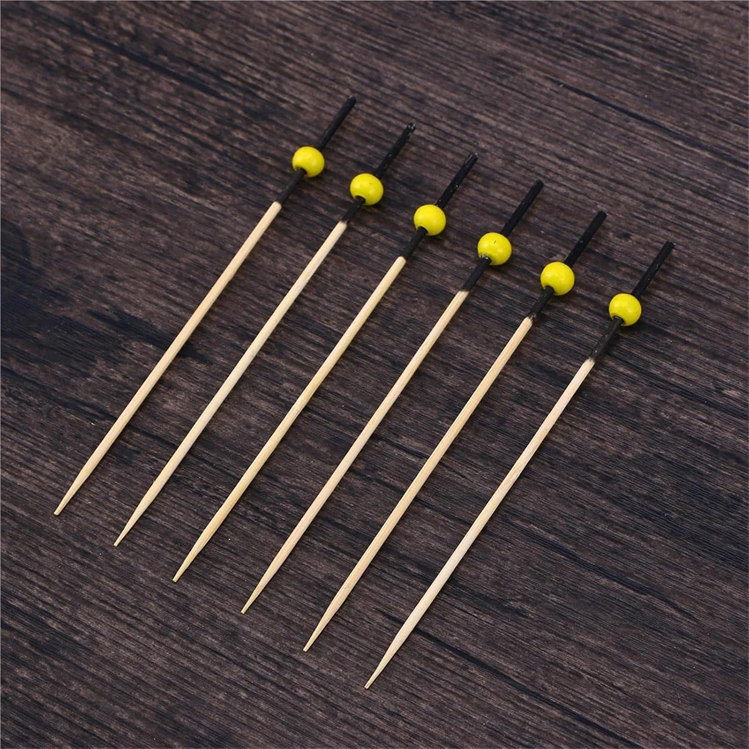 Cocktail Picks 500pcs Bamboo Cocktail Picks Sticks Handmade Creative Toothpicks Bead(Yellow)