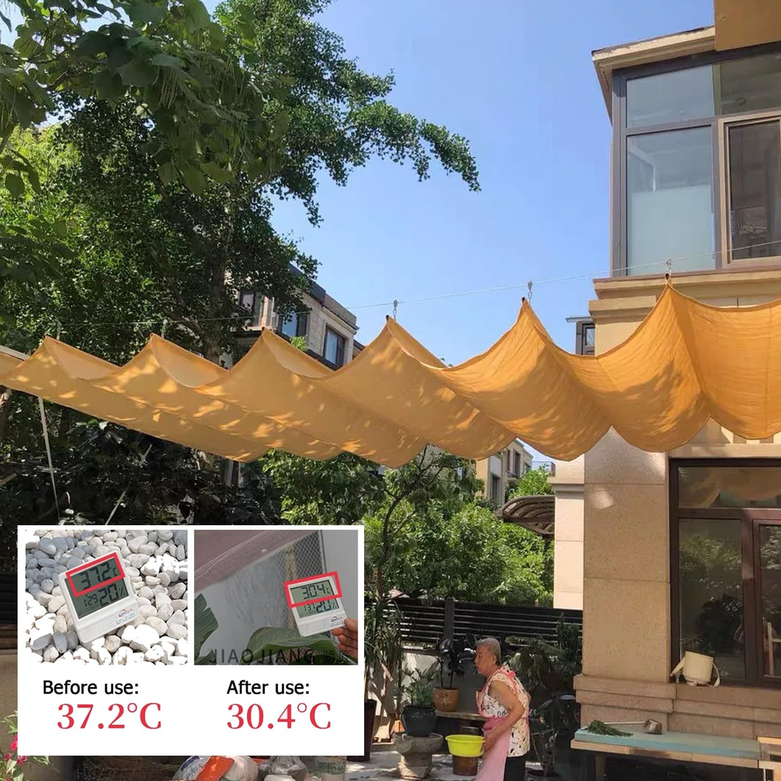 Pare-soleil rétractable pour pergola, patio, terrasse, cour et tonnelle – Filet ondulé extérieur avec kit de montage