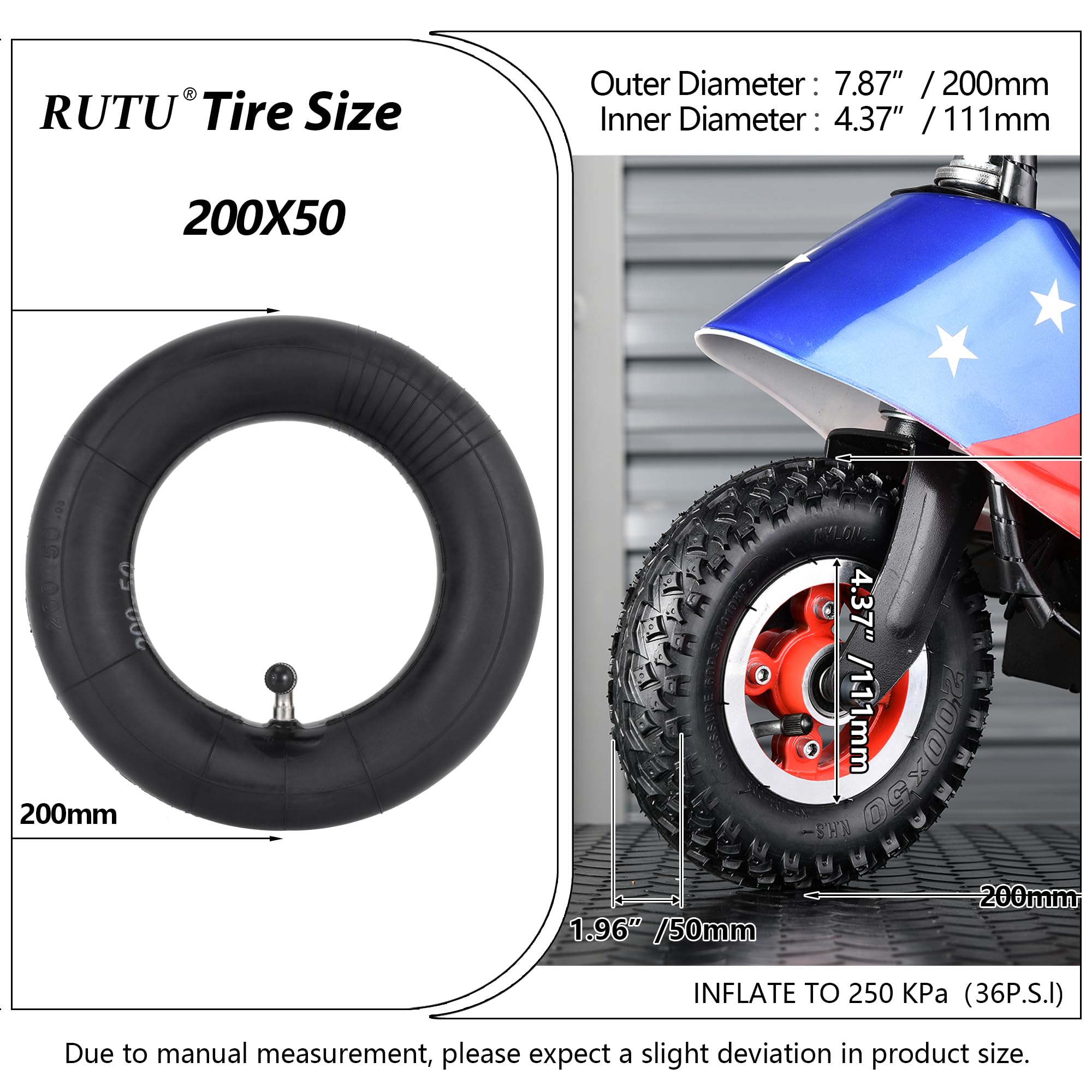 FixRightPro 200x50 Inner Tube For 8 Inch Rim - Gas/Electric Scooter, Pocket Bike, Razor - 200x50 Tire Tube
