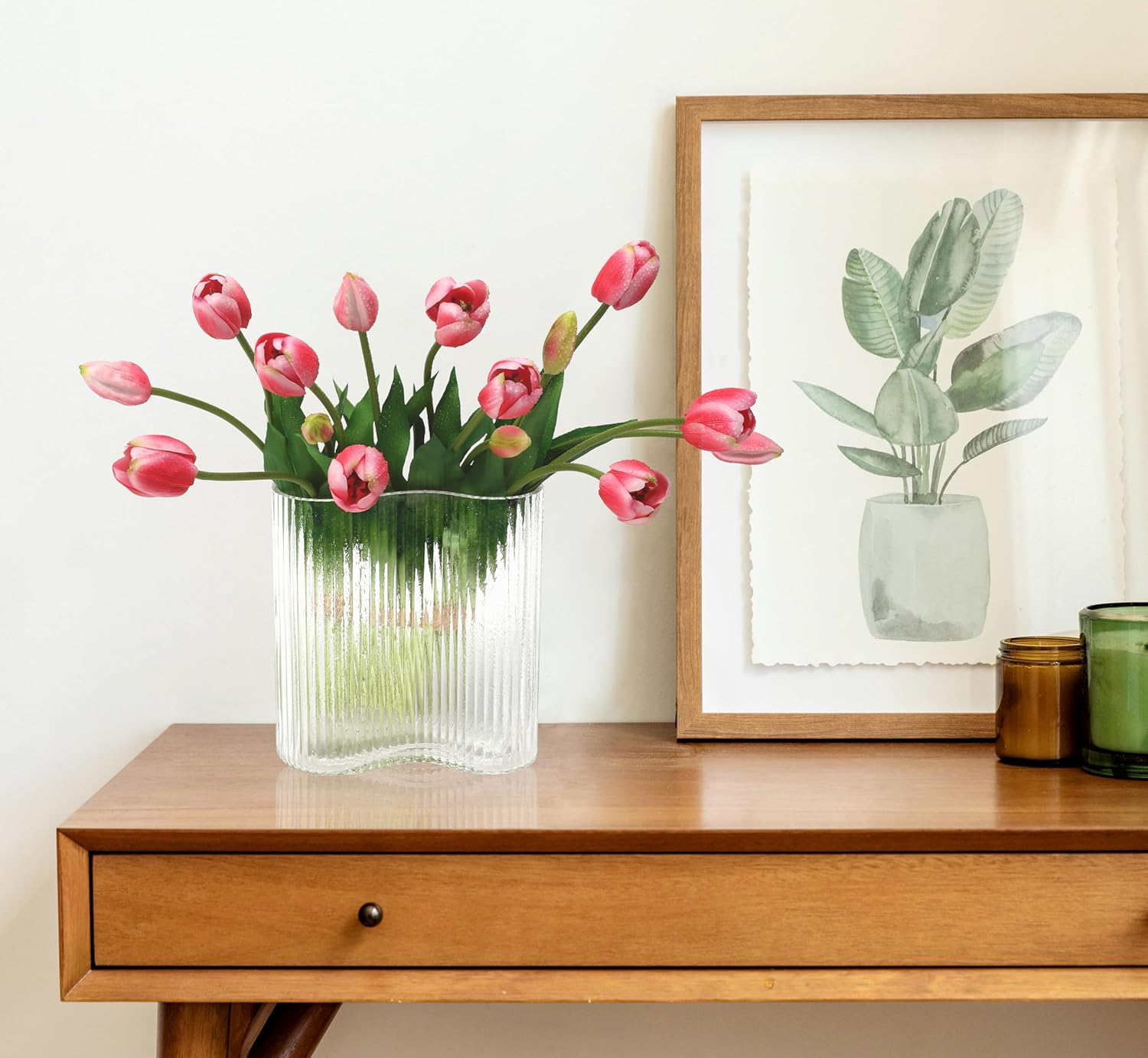 Artificial Tulips Flowers (15pcs, Rose Red), Real Touch Latex Bouquet for Home, Wedding, Table Centerpiece and Party Events Decoration, DIY Fake Floral Arrangements (Vase not Included) - Image 2