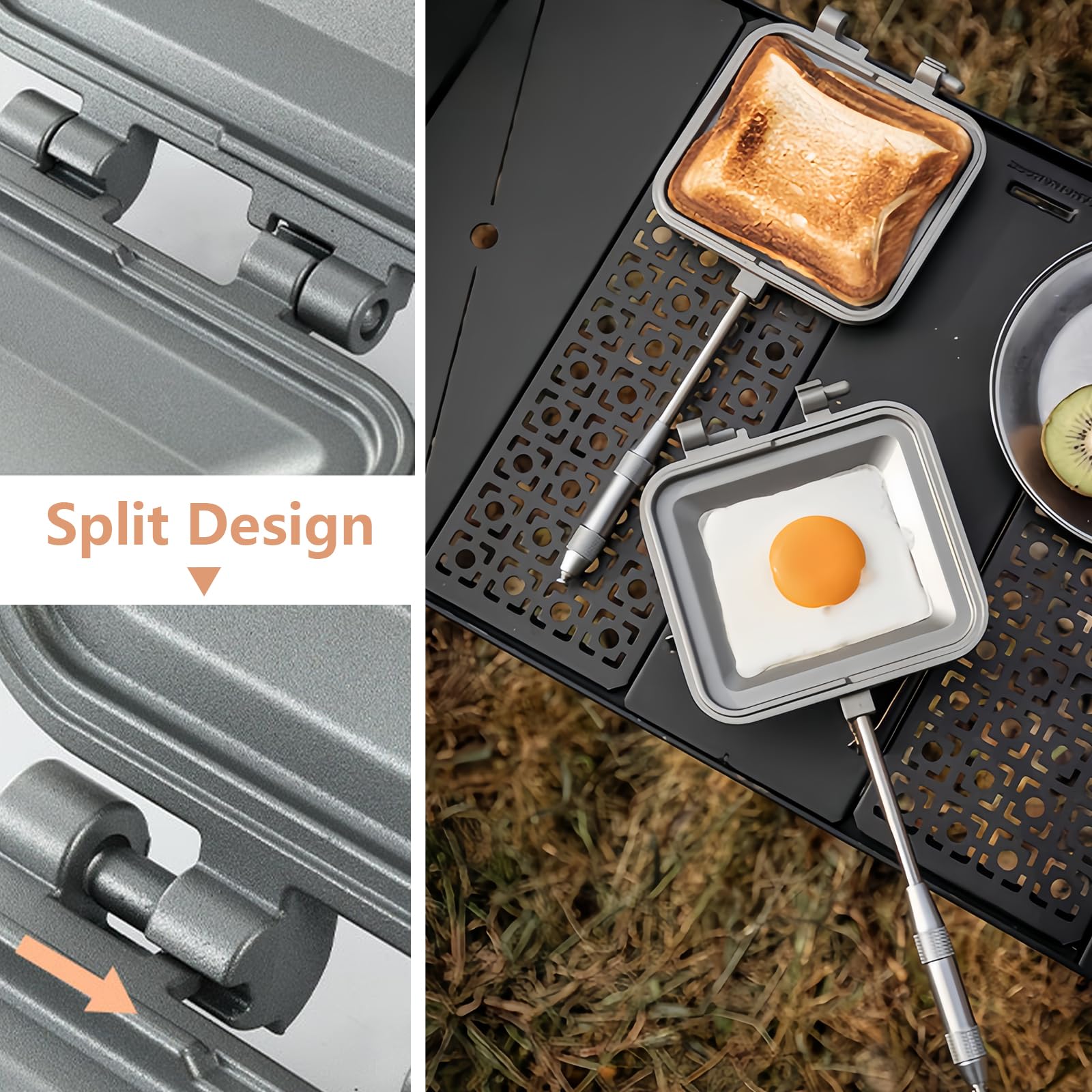 Campingmoon - Sandwichera de fogata para acampar, tostadora de pan de aluminio, para sándwich, parrilla, equipo de cocina para tartas de fogata (plateado) 7