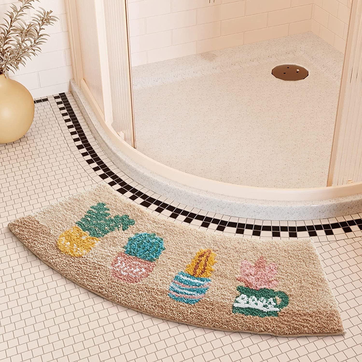 DFEO Quadrant Curved Shower Mat, Bathroom Rugs, 45x100cm Curved Bath Mats For Bathroom, Soft And Dries Pretty Quick, Machine Washable, For Circular Shower And Bathroom Tub. (Dark brown)