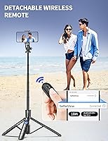 Vista 4 de Trípode de aluminio de 71" para teléfono, trípodes de viaje para iPhone con control remoto, trípode de selfie para celular extensible compatible