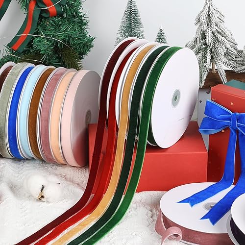Miniatura 7 de Pieaary Cinta de terciopelo verde oscuro de 1-12 pulgadas x 20 yardas, ideal para envolver regalos, hacer lazos para el cabello, coronas, decoración