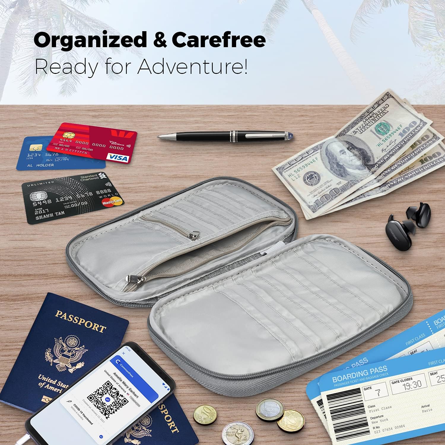  | Travel Document Organizer, Family Passport Holder, Premium Wallet for Women and Men, Portable & Foldable Case for Cards, Boarding Pass, ID, Money, Tickets with Zipper & Excellent Materials | Passport Wallets