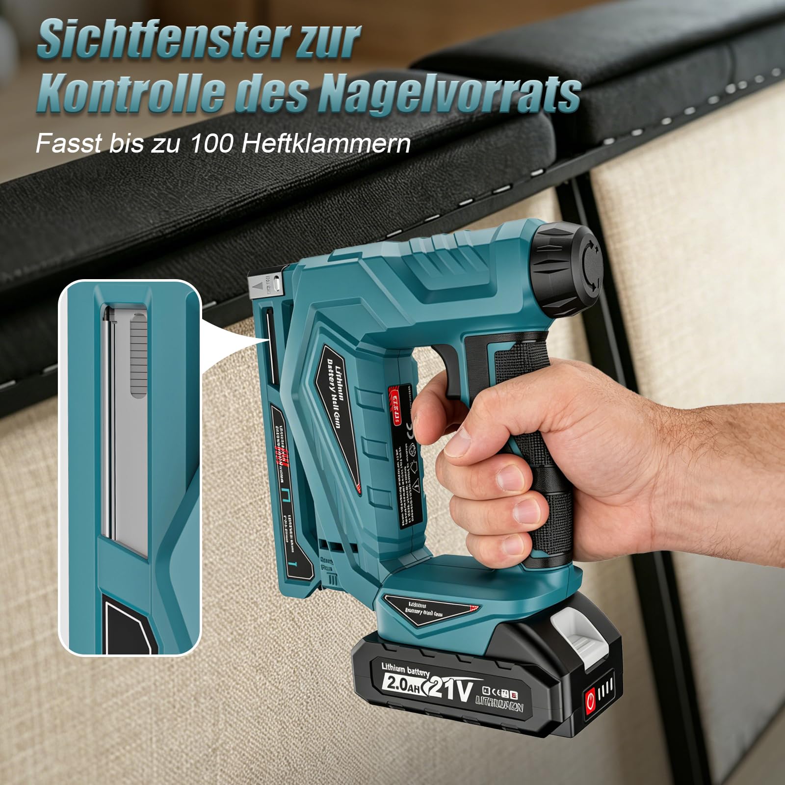 YEARTOP 2-IN-1 Akku Tacker, Elektrotacker für Bastelarbeiten/DIY/Polster | Kompatibel mit Makita 18V Akku, 2 Modi Typ 53 (6-14mm) & 18GA (6-15mm), 2 X 2000mAh Akkus & 2000 Nägel