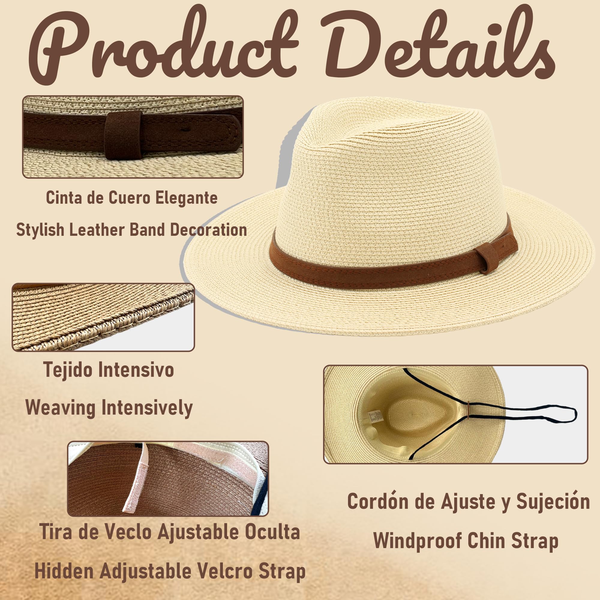 Cappello Panama Estivo, Cappello di Paglia Panama per Donna e Uomo Unisex, Cappello a Tesa Larga UPF 50 Pieghevole e Intrecciato Intensivo
