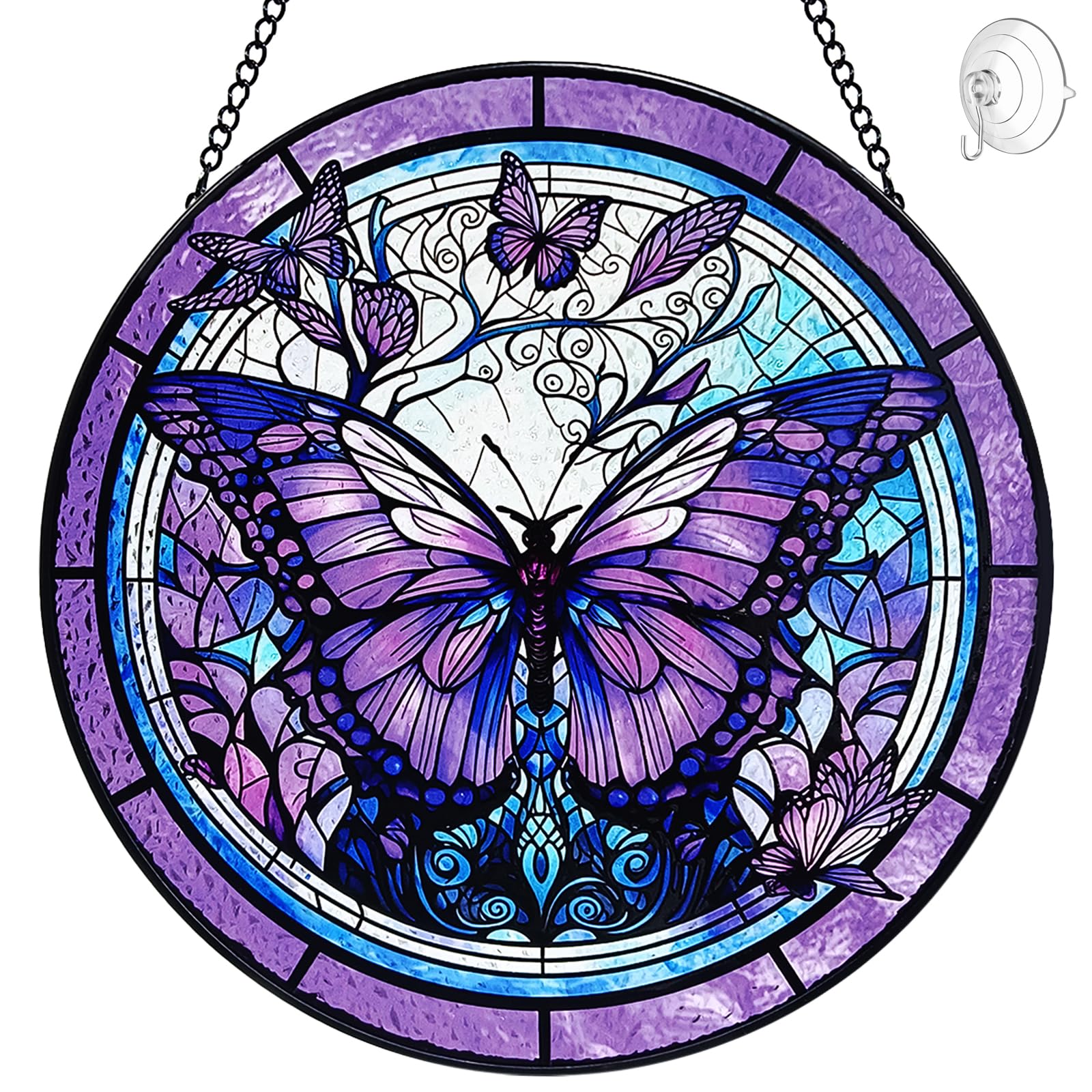 Butterfly Suncatcher Stained Glass Window Hanging - 8” Handmade Stained Glass Suncatchers for Windows Hanging - Sun Catchers Indoor Wall Art Garden Decor Catcher with Hook - Butterfly Gift for Women