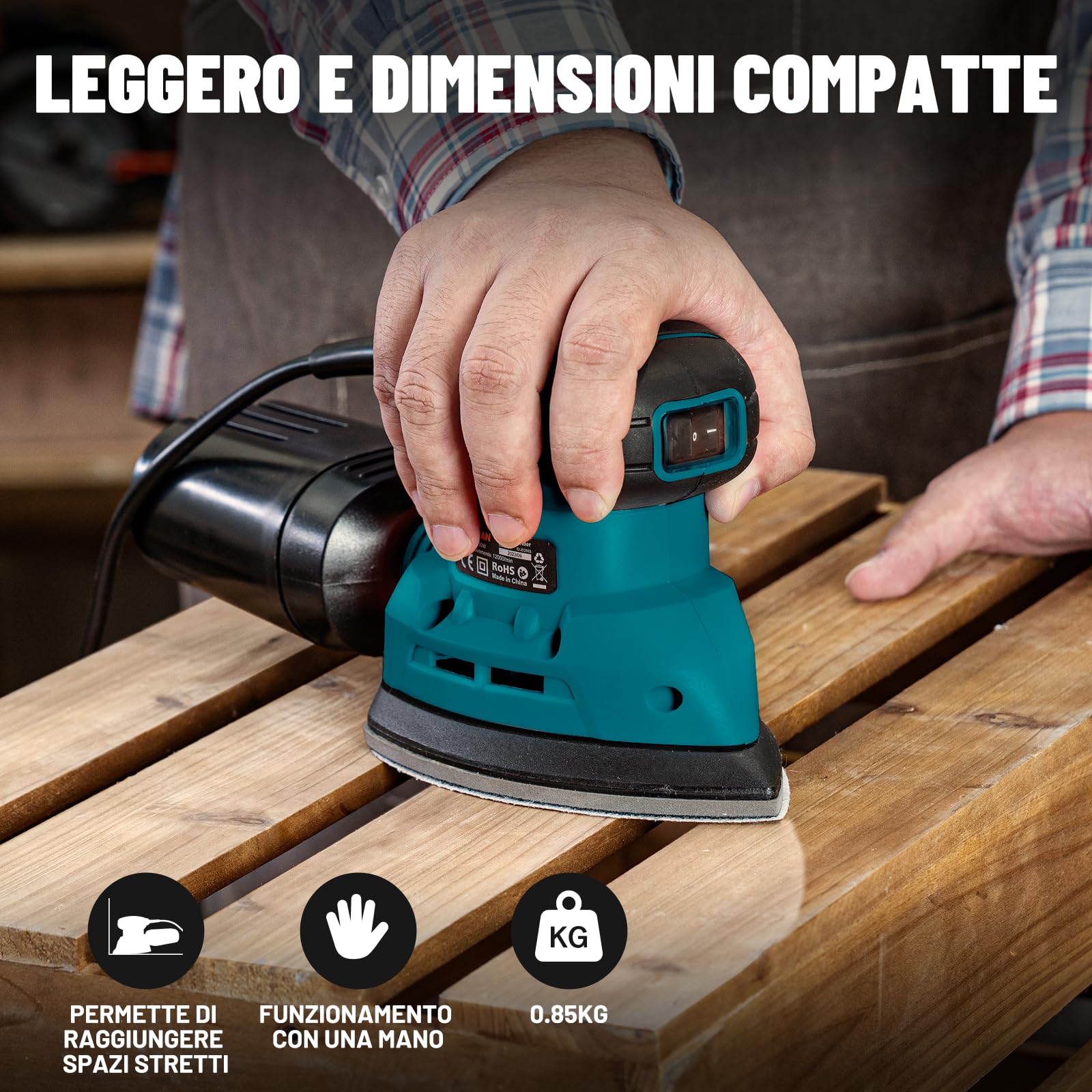 DOVAMAN DLS03A Levigatrici di Precisione 130W, Fino a 12000RPM, 12PCS Carta Vetrata Adesiva, Due Opzioni di Raccolta della Polvere, Bassa Vibrazione, Levigatrice per Legno e Acciaio