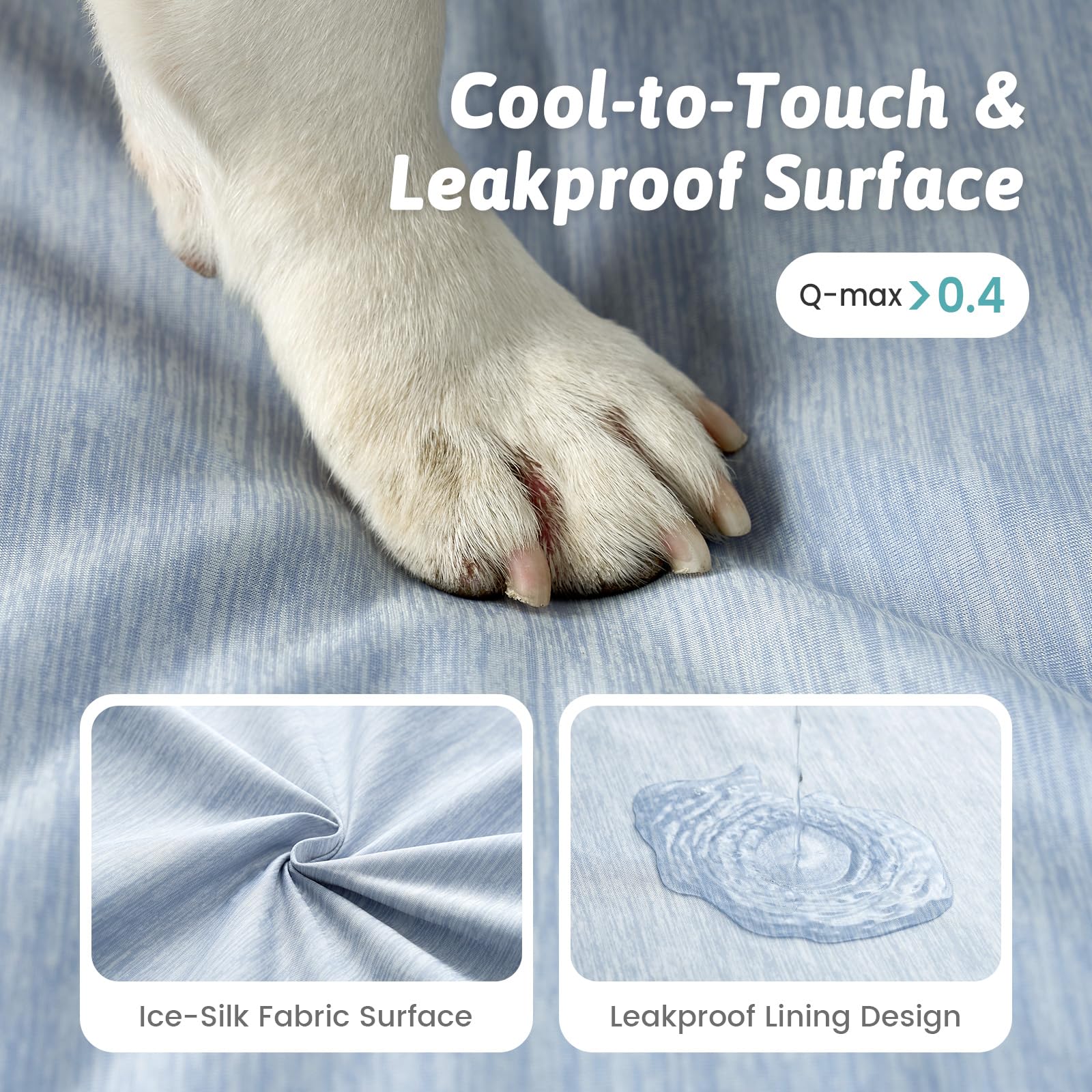 COZY KISS Panier Coussin Rafraîchissant pour Chiens De Taille Moyenne, Q-Max>0,4 Lavable Tapis Chien, Orthopédique Lit, Atmungsaktiv, Dehoussable, Antidérapant, 76X51x7.5cm, Bleu Clair