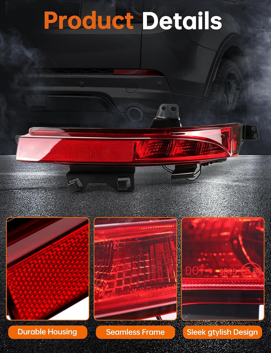Right Passenger Side Rear Bumper Reflector Light Lamp Fit for 2015 2016 2017 2018 2019 2020 Land Rover Discovery Sport, Tail Brake Light Fog Lamp Reflector with bulbs, Red, LR060910