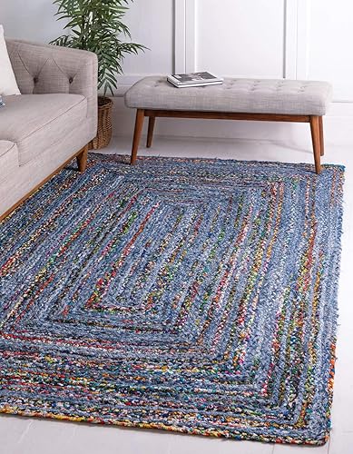 Unique Loom Trenzado Chindi Collection - Alfombra casual moderna azulazul oscuro (2' 0 x 3' 0)