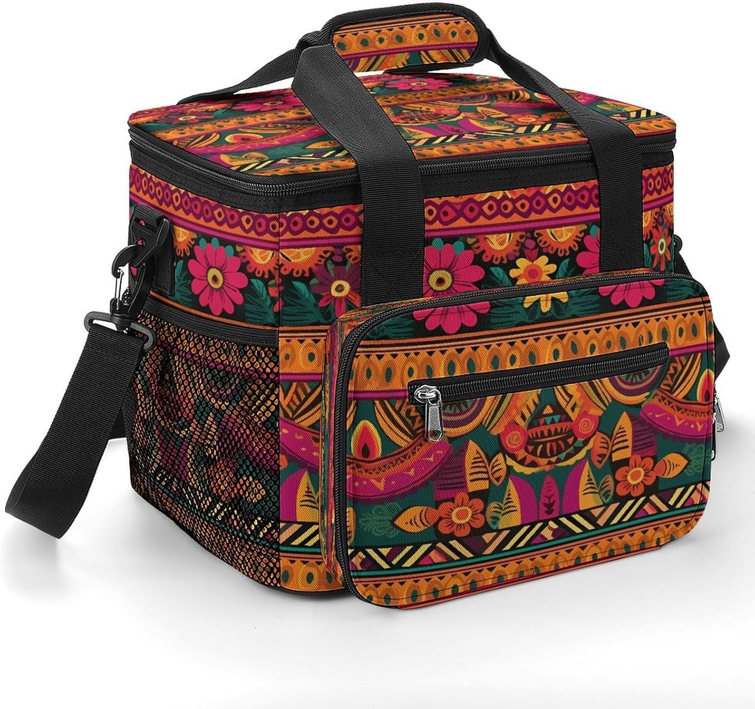 Mexican Folk Art Boho Cooler Bag Portable Insulated Lunch Bags Leakproof Ice Chest Large Capacity Soft Cooler Tote for Picnic Camping Work Travel Keep Food Drinks Fresh 22.5L