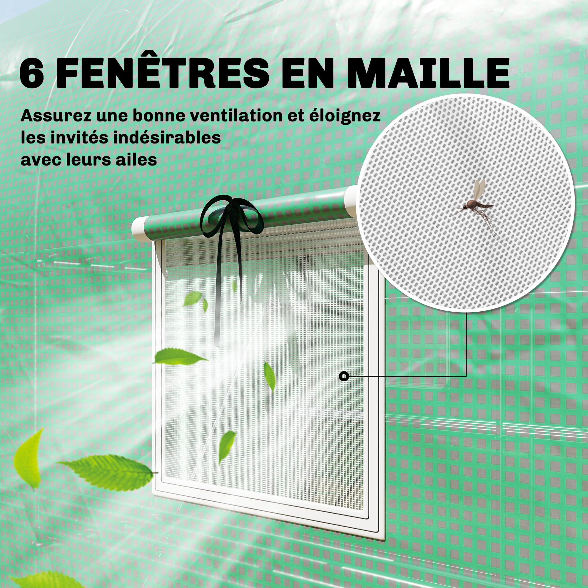 Outsunny Serra Tunnel 6m² con Ripiani 198x293x194cm Porta Verde | Serra da giardino, telaio acciaio zincato, 6 finestre, per esterno, tutte stagioni, copertura PE alta densità 140 g/m²