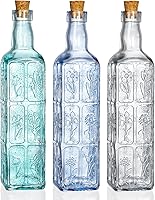 Noamus 3 Pack Vintage Embossed Glass Vases with Corks - Colorful 18oz Wine Bottle Style for Garden Centerpieces, Bottle Trees & Home Decor