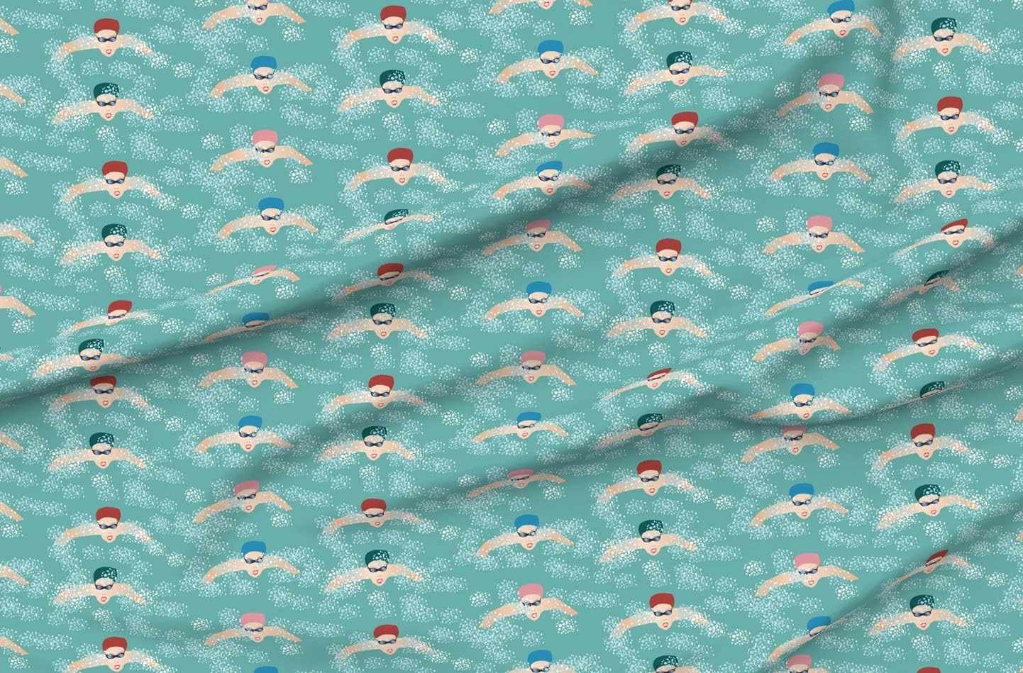 Spoonflower Fabric - Swimmers Pool Swimming Sports Splash Athletic Sport Swim Printed on Petal Signature Cotton Fabric by The Yard - Sewing Quilting Apparel Crafts Decor