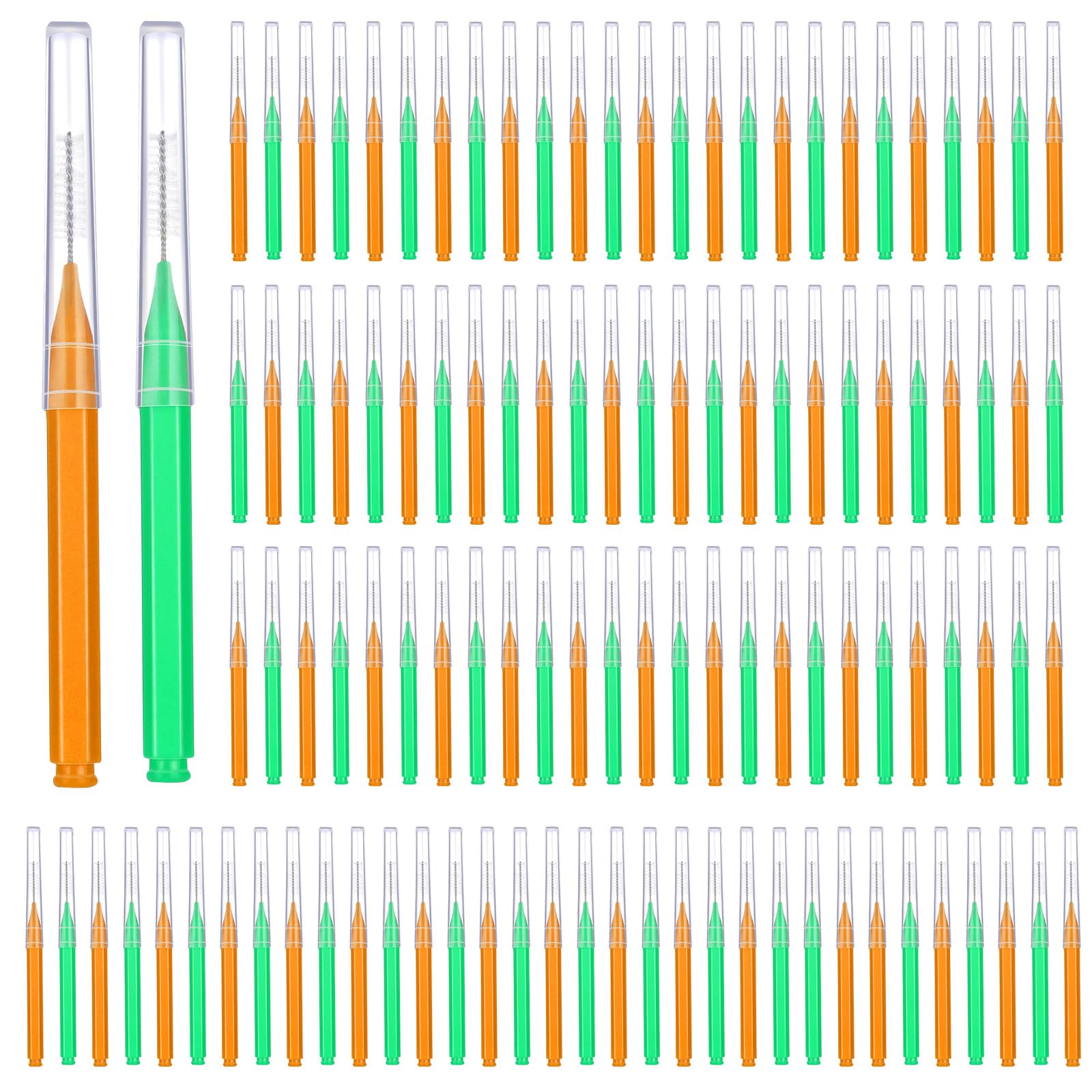 Patelai 100 Pcs Braces Dental Brushes,Green,Orange,Mixed Size