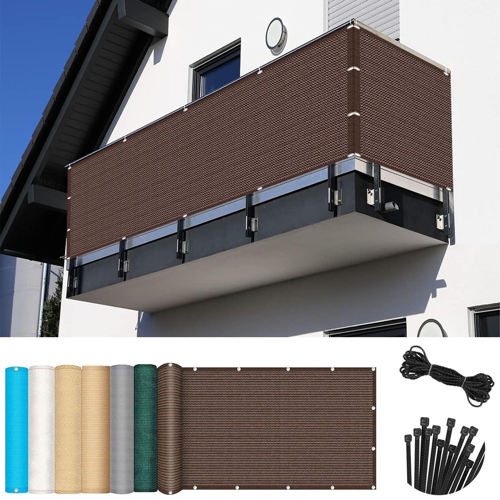 Copertura per Balcone Frangivisto 145 x 810 cm Respirante, Leggermente Trasparente, Isolamento Termico, Leggera e Durevole Telo Balcone Ringhiera Frangivisto per, per Giardino, Marrone