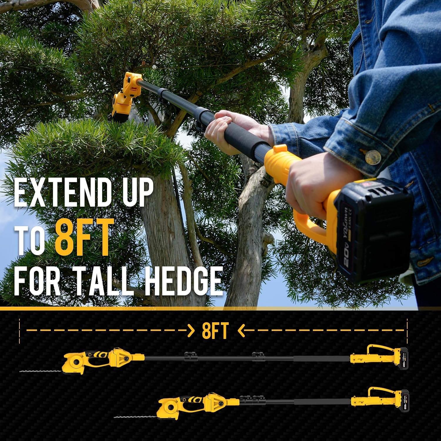 20V 2-in-1 Pole Hedge Trimmer & Grass Shear, 14Ft, 2x4Ah Batteries photo 3