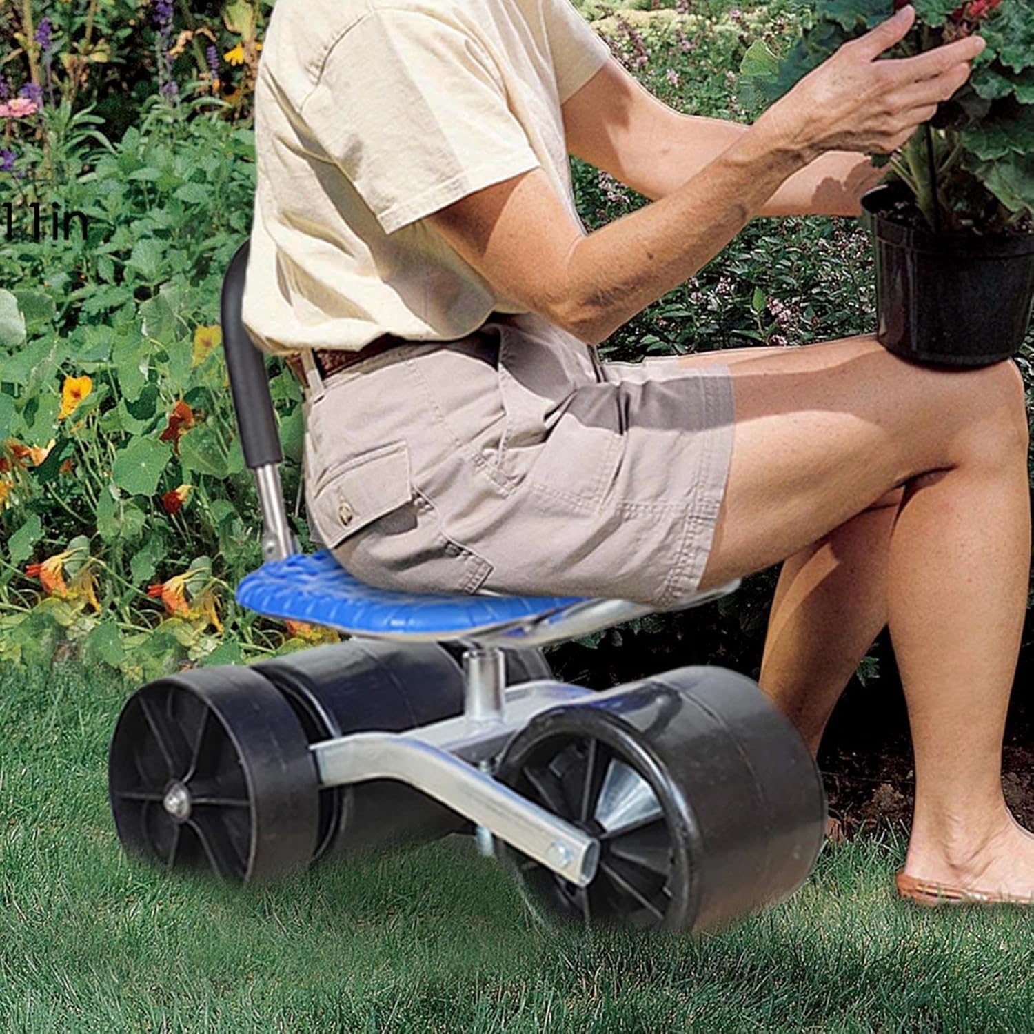 Sgabello da giardinaggio arrotolabile – Giardino girevole a 360 gradi, sedile lavoro scorrevole con ruote | Carrello pieghevole regolabile in altezza, sedili lisci