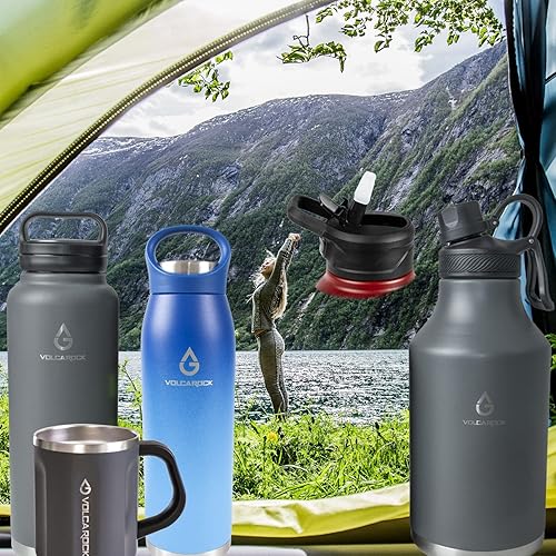 Miniatura 5 de Botella de agua deportiva de 24324064 onzas con tapa de pajilla, a prueba de polvo, 3 tapas, acero inoxidable aislado al vacío, termo simple,