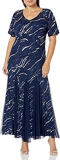 J Kara Vestido corto de cóctel con cuello en V para mujer, talla grande, color ciruela multicolor, talla 18, Multi ciruel...