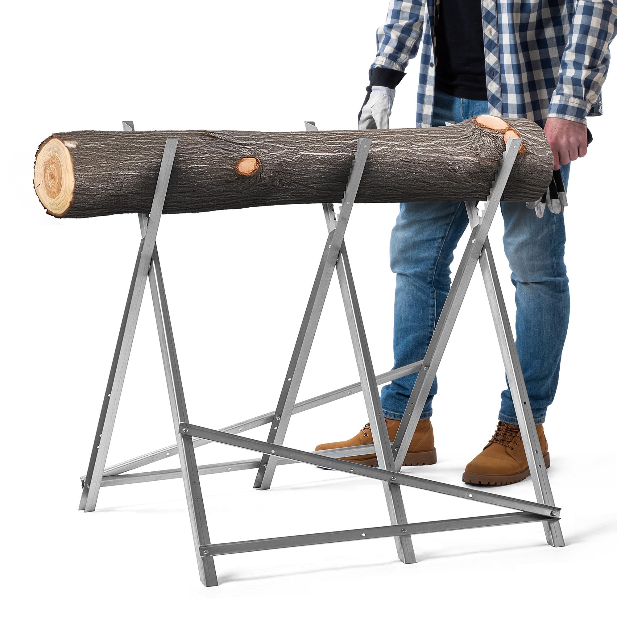 KADAX Cavalletto pieghevole per motosega, cavalletto pieghevole in acciaio, supporto in legno pieghevole, portata fino a 150 kg, telaio per segare legna da ardere, cavalletto pieghevole
