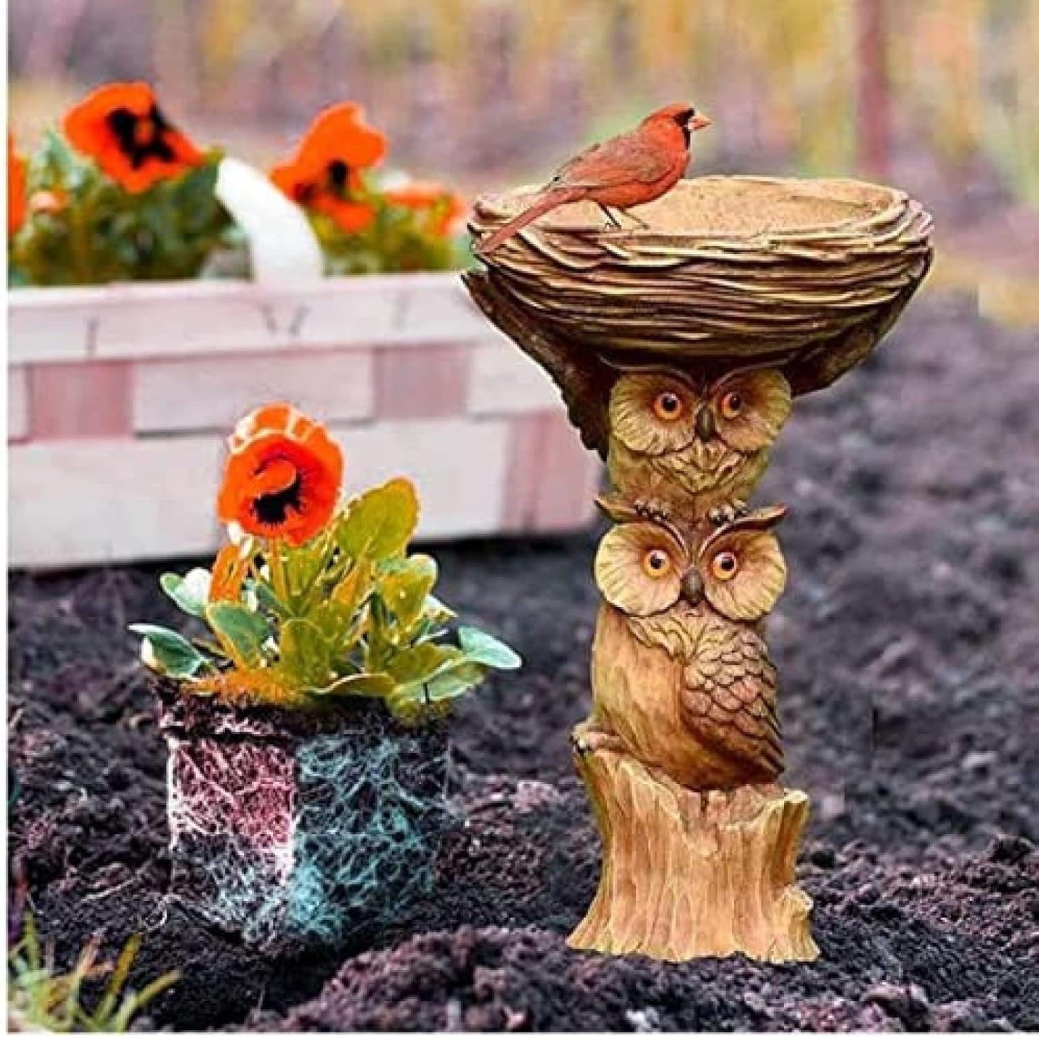 Resina Gufo Uccello Bagno Fairy Garden Uccello Bagno Ornamenti Sculture Yard Prato Decorazione, A