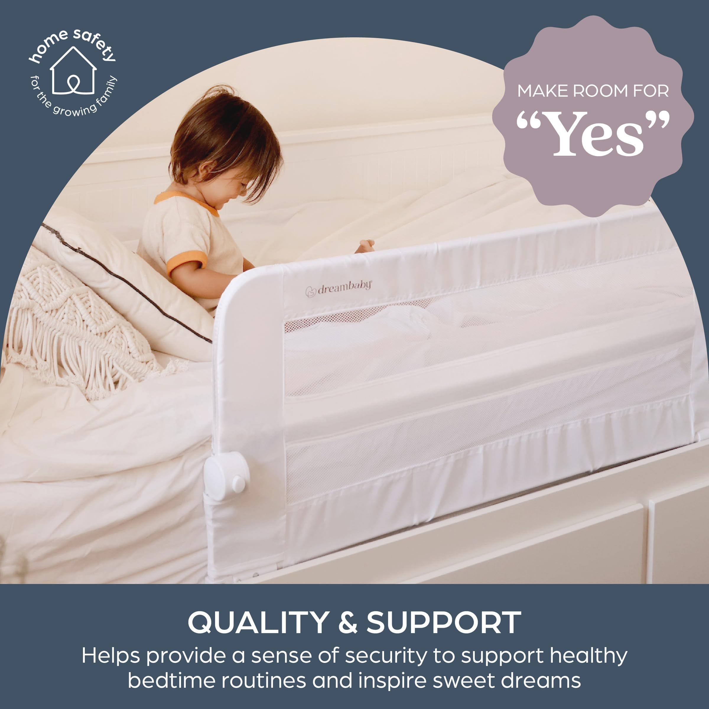 Dreambaby Dallas Barrière de lit Pliable – Barrière de lit pour Enfant avec ancrages de sécurité, barrière de lit basculante – Convient aux Matelas Jumeaux, complets et Grands – 109,9 cm de Long et