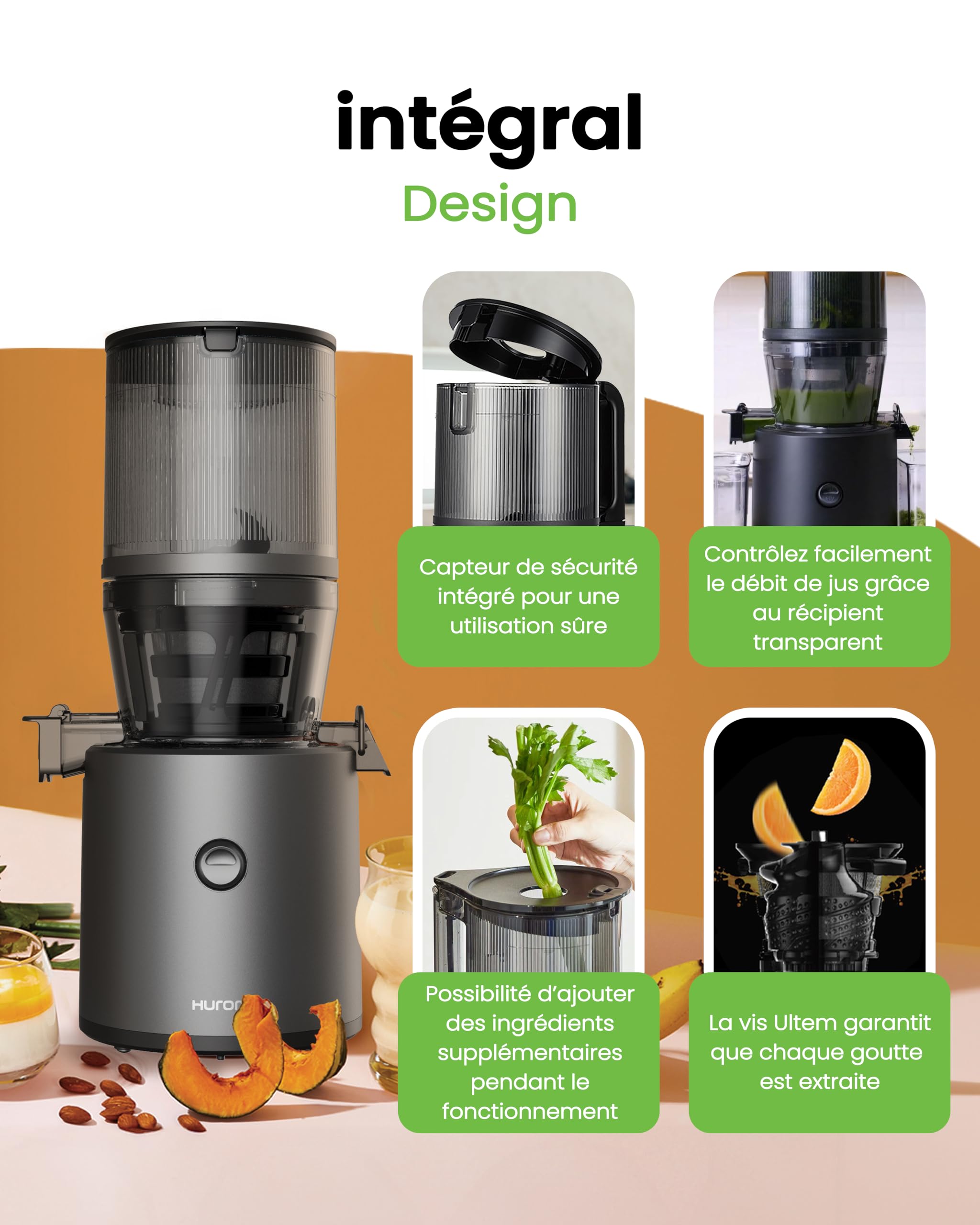 HUROM Extracteur de Jus H320N Presse à Froid 200W 2L Sans BPA Titan