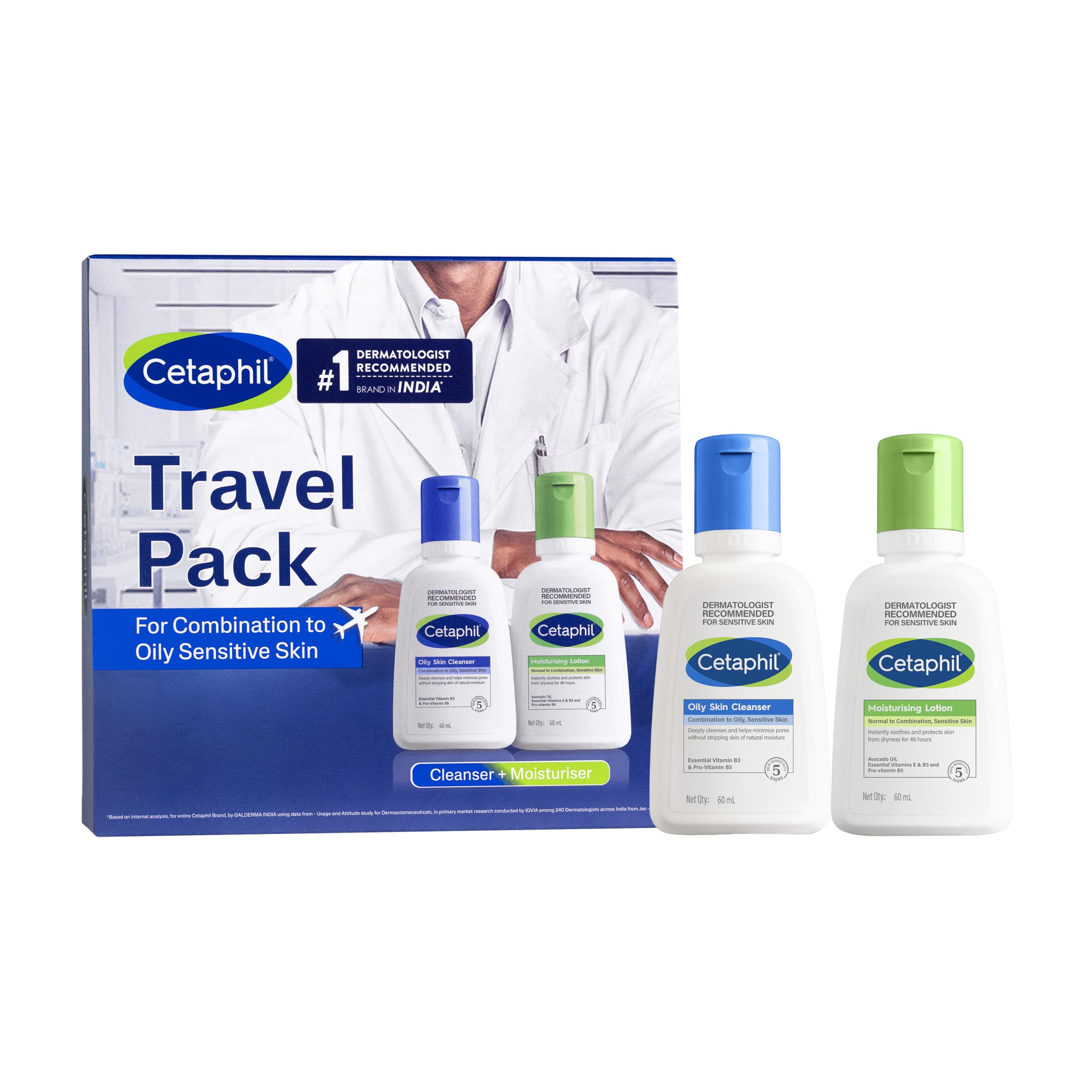 Travel Pack - Oily Skin Essentials - Oily Skin Facewash Cleanser 60ml and Moisturizing Lotion 60ml - Cleanser + Moisturizer Travel Essentials