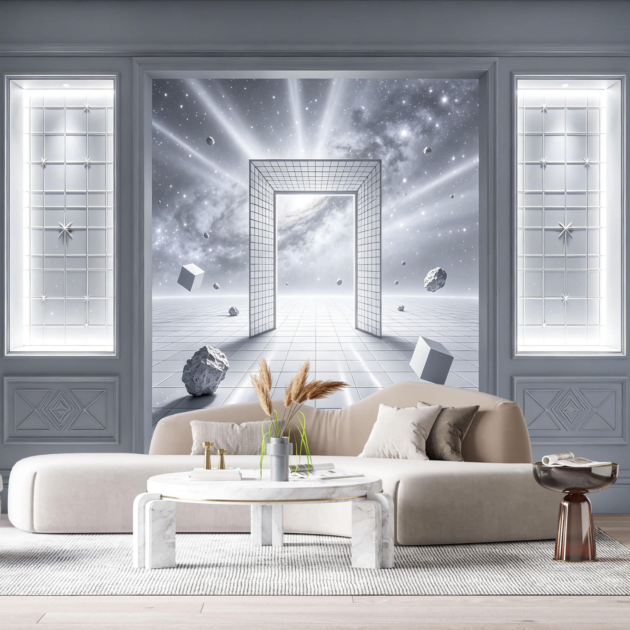 Custom Size Wall Murals Futuristic Geometric Minimalist Cosmic 3D Trompe L'Oeil SelfAdhesiveWall Fabric Removable Wallpaper Wall Decor for Living Room Bedroom Bathroom