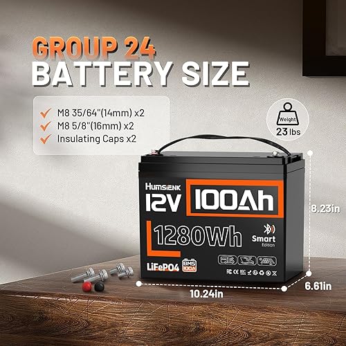 Miniatura 3 de Batería de litio LiFePO4 Bluetooth de 12 V 100 Ah - Batería de ciclo profundo BCI Group 24, BMS integrado de 100 A y protección a baja temperatura,