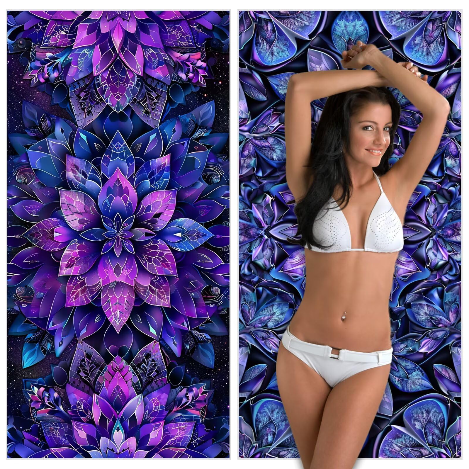 2 duże rozmiary, 100 x 220 cm, fioletowy, szybkoschnący ręcznik z mikrofibry, bez piasku, plażowy, lekki podróżny, kompaktowy ręcznik kempingowy z torbą do przechowywania, chłonny, dla kobiet