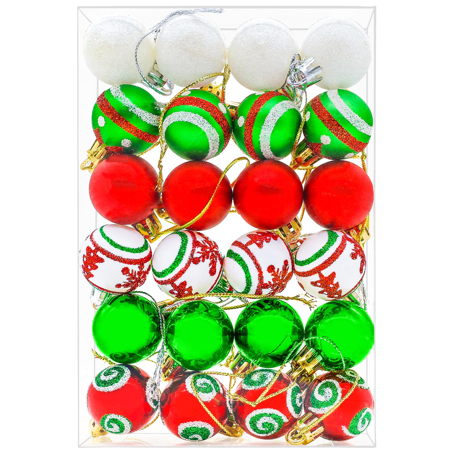 24PCS 3cm Christmas Tree Baubles, Christmas Balls for Tree Decorations, Red and Green Mini Xmas Bauble Ornaments Set,1#