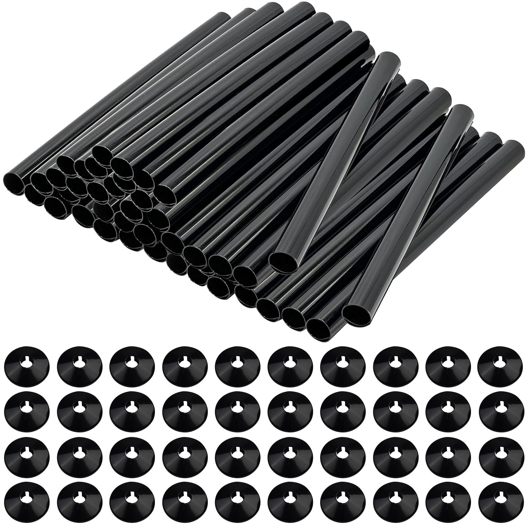40 PCS Radiator Pipe Covers and Pipe Collars Black 200mm x 15mm Pipe Snap On PVC Plastic Radiator Caps 15mm Pipe Covers Thickened Radiator Sleeves