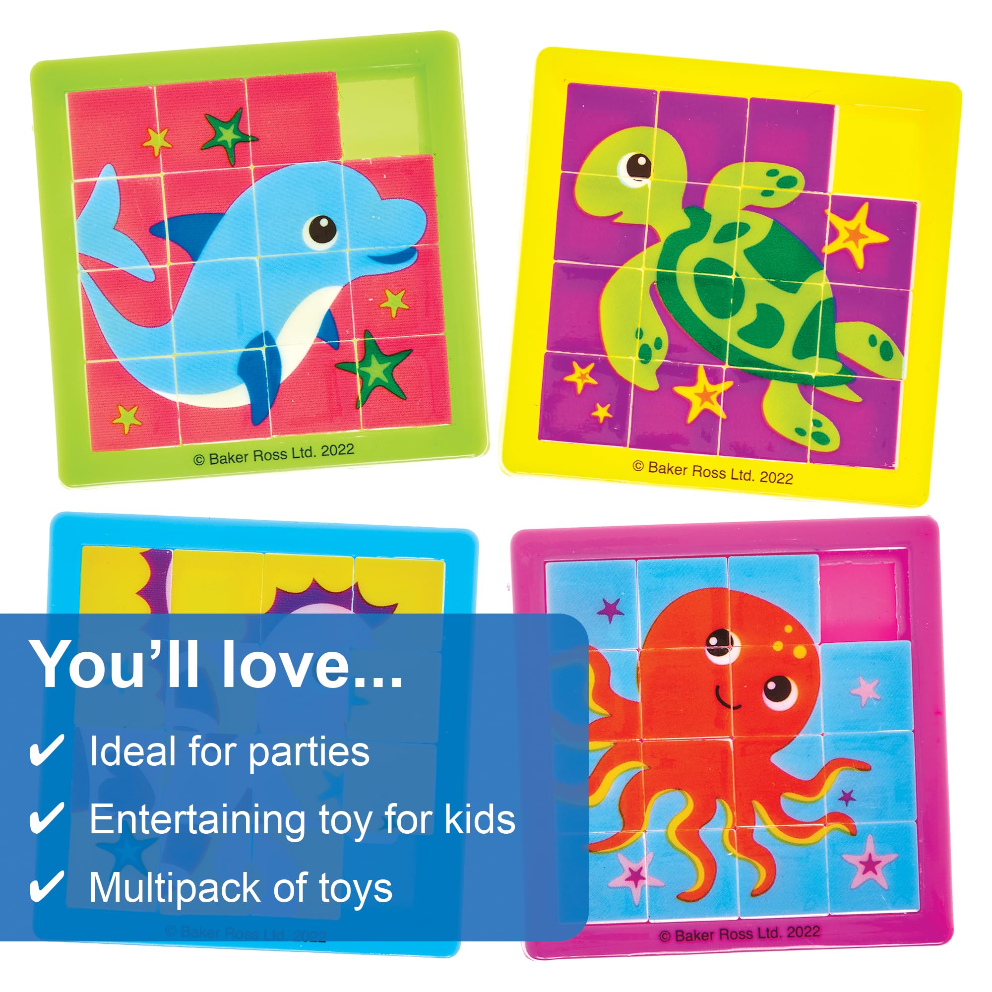Baker Ross FX680 Sealife Buddies Sliding Puzzles - Pack of 6, Party Bag Fillers for Kids, Multicolor, 63mm x 63mm - Image 3