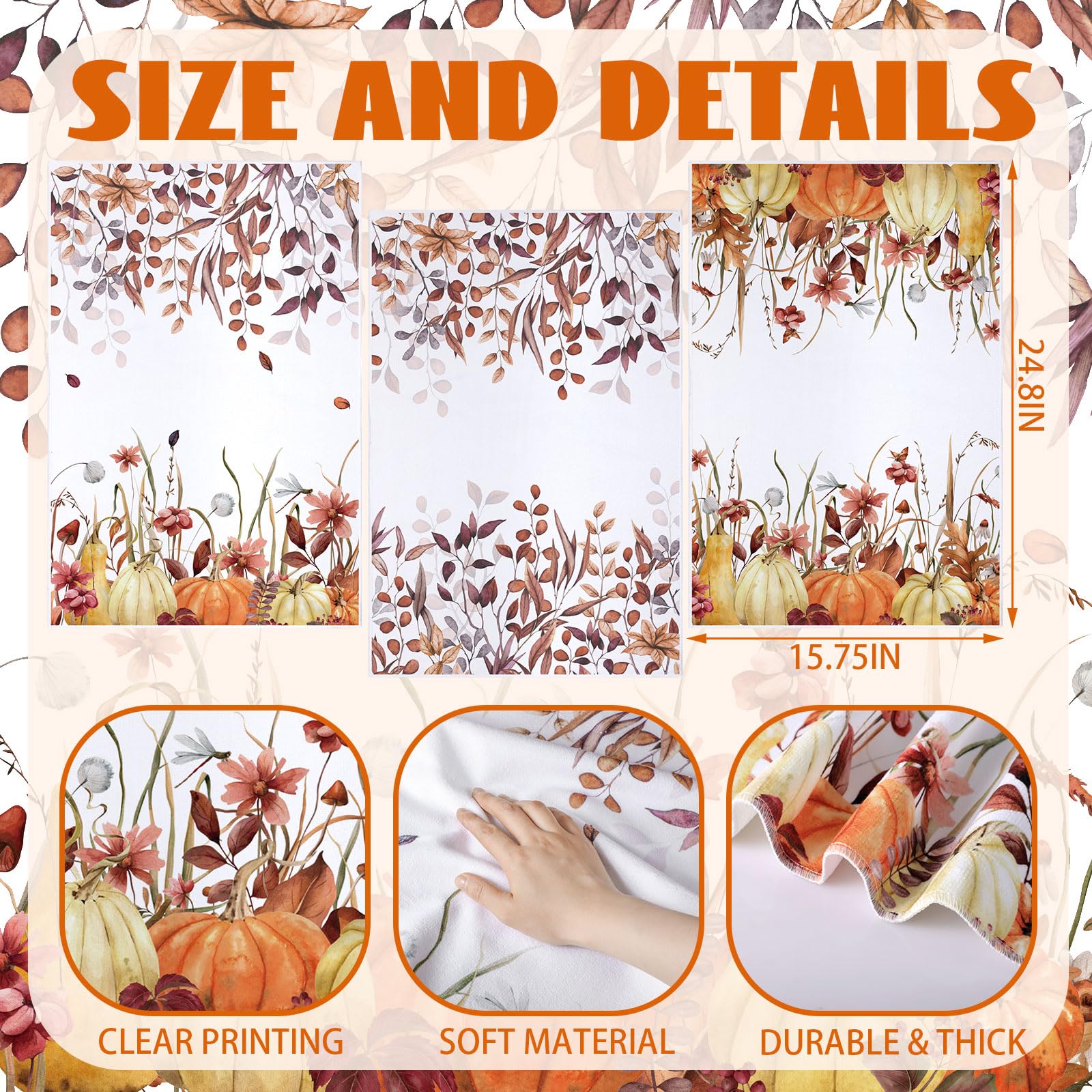 Juego de 7 cortinas de ducha de calabaza de otoño, juego de baño de calabaza vintage, juego de cortina de baño de Acción de Gracias, incluye toallas, alfombras antideslizantes, cubierta para 4