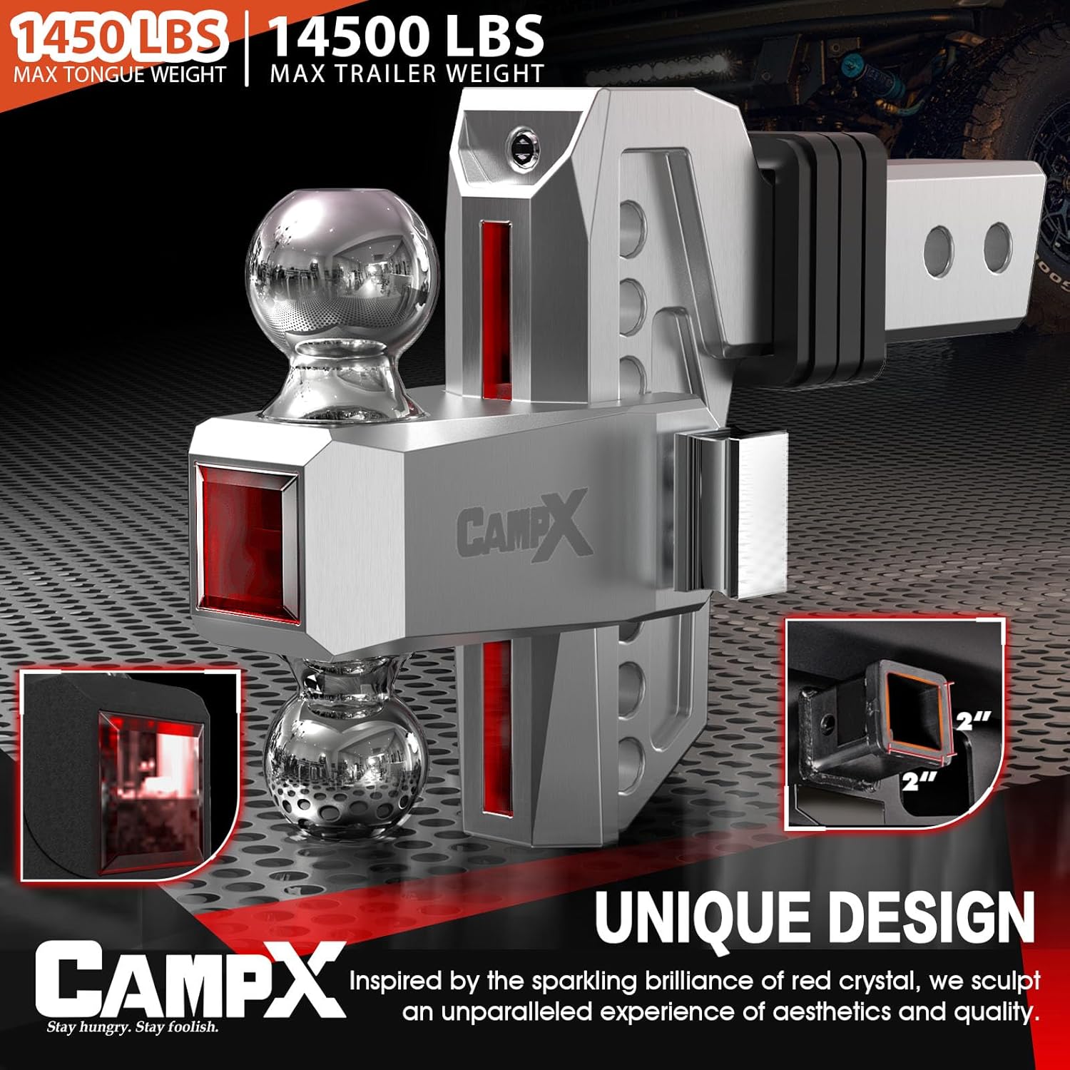 Adjustable Trailer Hitch Fits 2" Receiver, 6" Drop & Rise, Dual Solid Ball 2" and 2-5/16"(18,500 LBS GTW), Heavy Duty Aluminum Tow Hitch