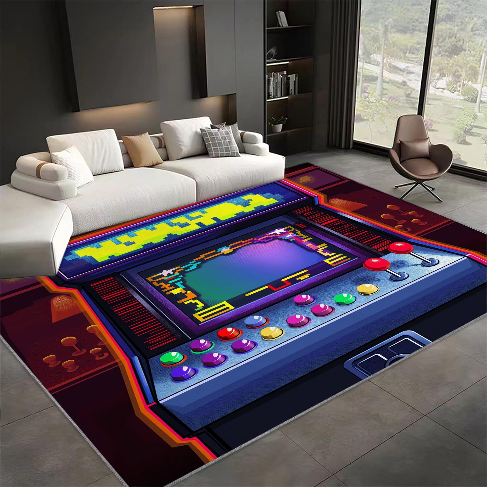 Tapis de salon lavable en machine style arcade ultra doux 120x180