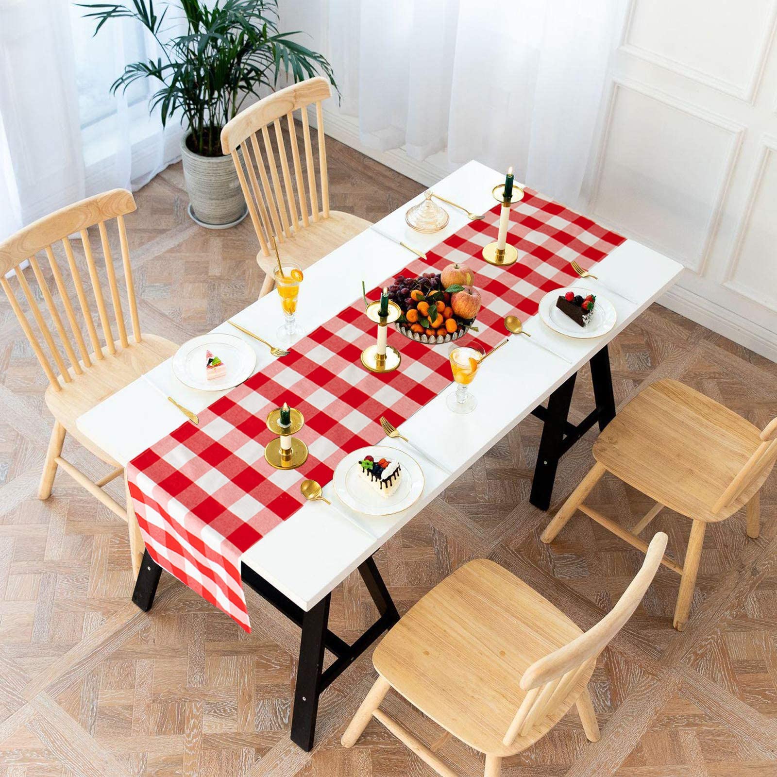 Runner Da Tavola Reversibile Buffalo Plaid 35x213 Cm - Lato Rosso/nero In Cotone, Lato Naturale In Iuta - Decorazione Natale